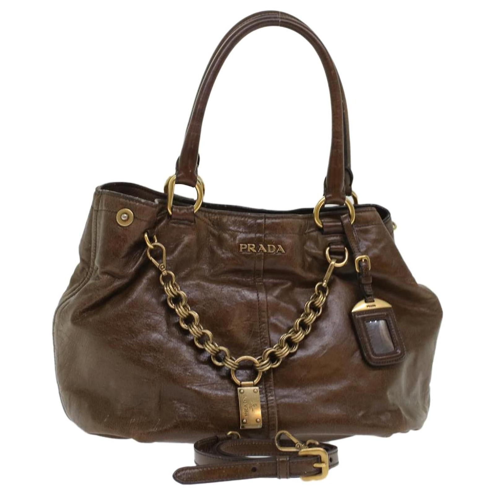 【美品】PRADA Leather ショルダーバッグ PRADA Hand Bag Leather 2way Brown Auth 45865 ref.969535 - Joli Closet