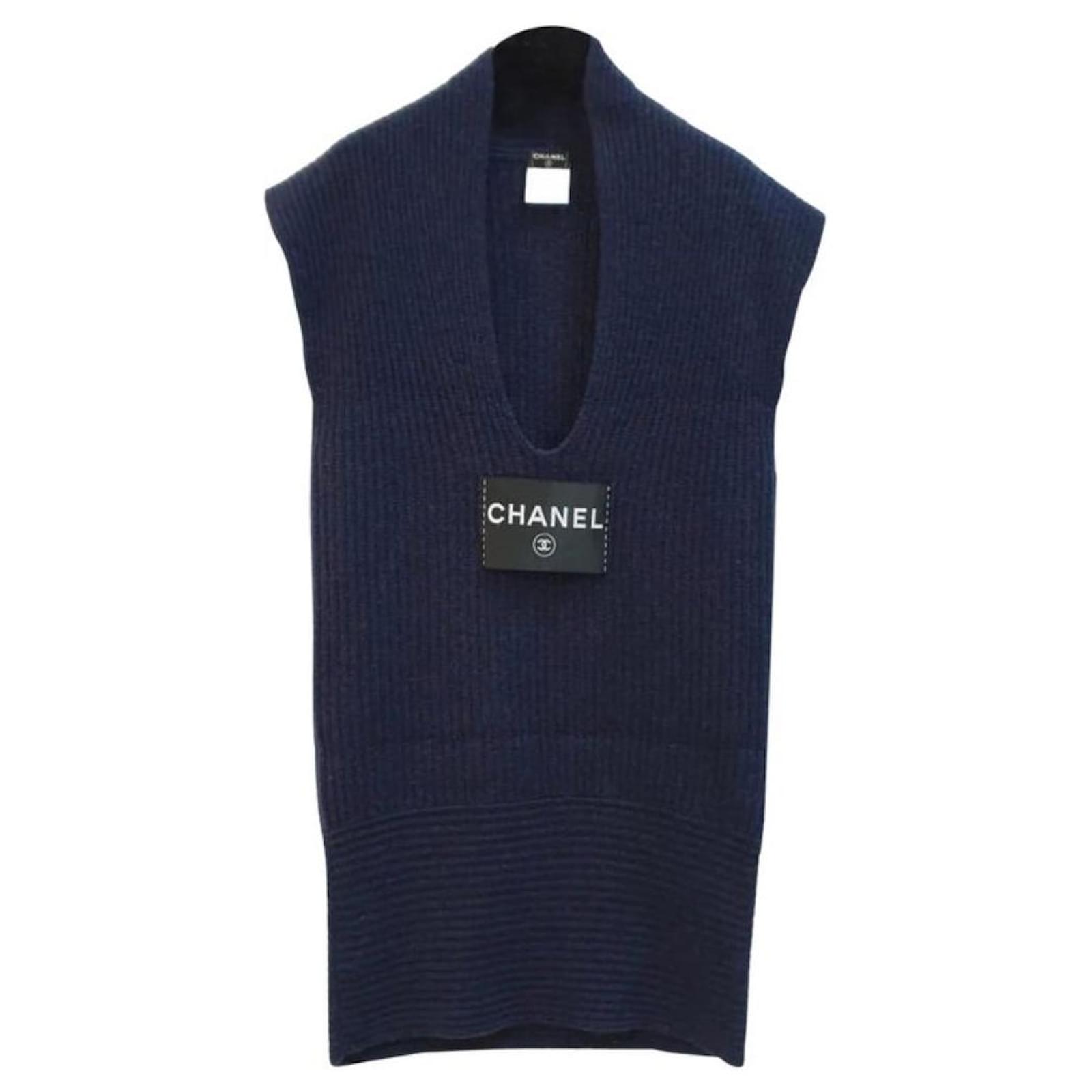 Chanel 2008 Logo Patch Knitted Dress Blue Cashmere ref.969609