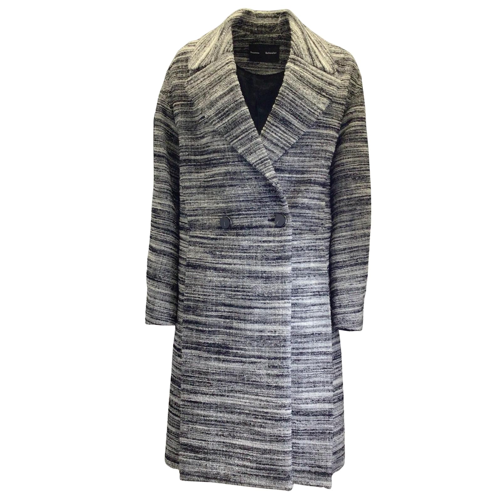 Proenza Schouler Black white Grey lined Breasted Tweed Coat