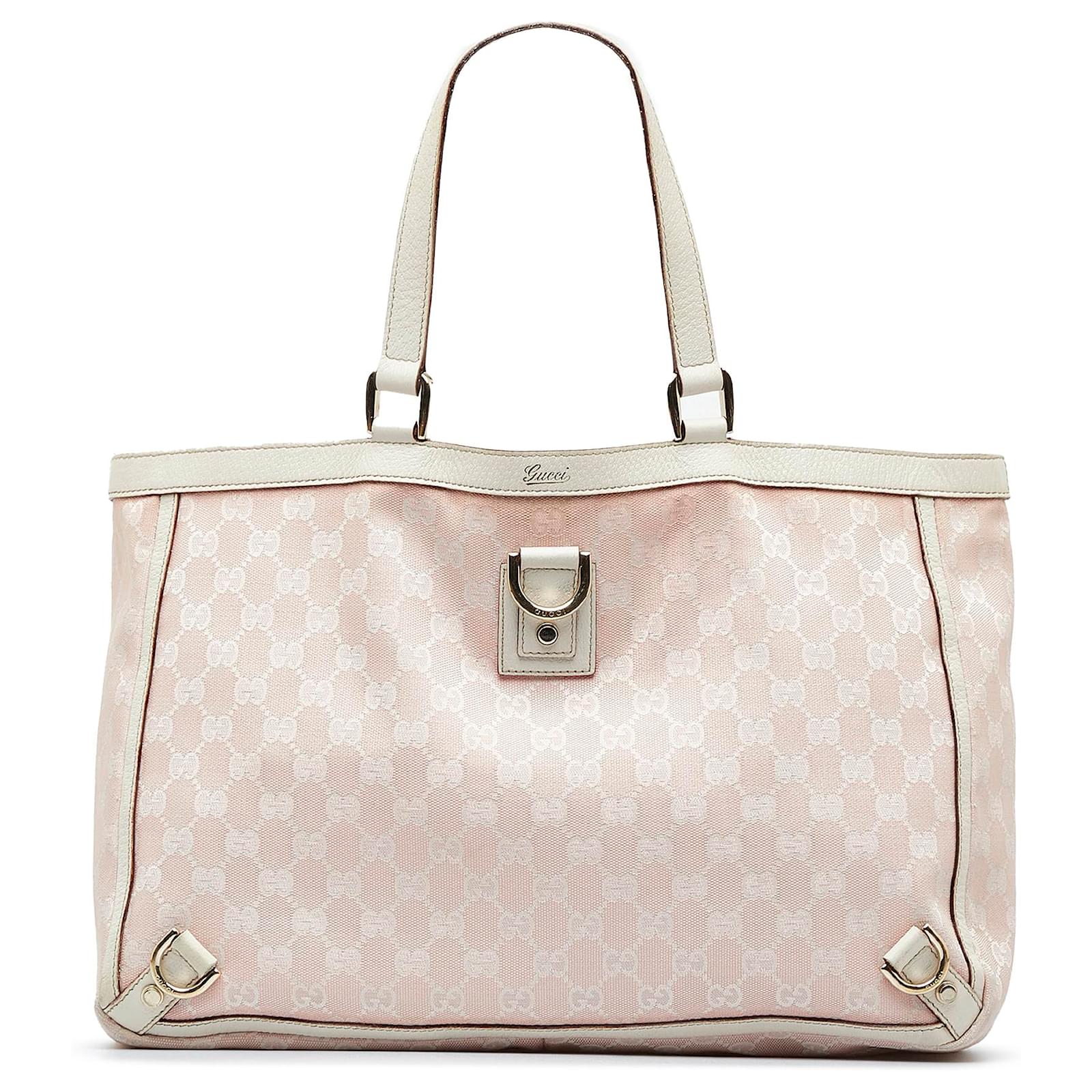 Gucci Pink GG Canvas Abbey D Ring Tote Bag White Leather Cloth Cloth  ref.165599 - Joli Closet