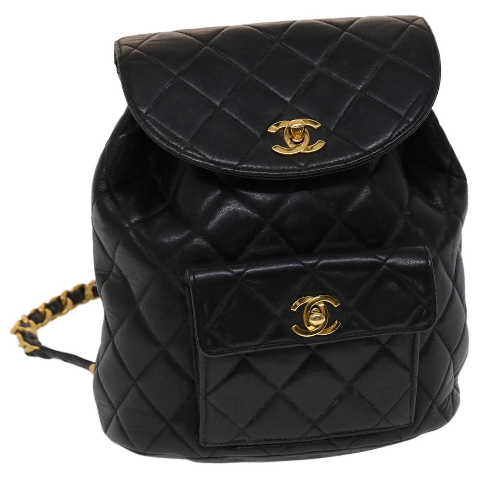 CHANEL Chain Backpack Leather Black CC Auth am4632 ref.970288