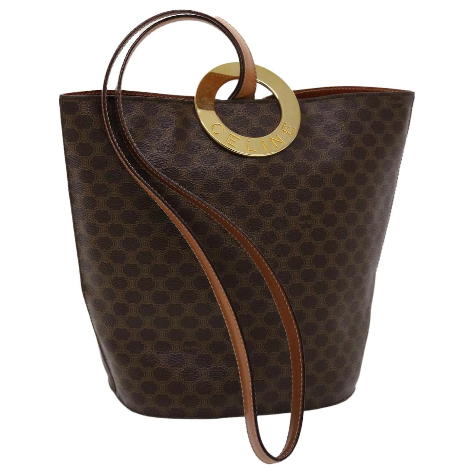 Celine Mini Boston Bag Triomphe Hand bag Macadam PVC leather brown