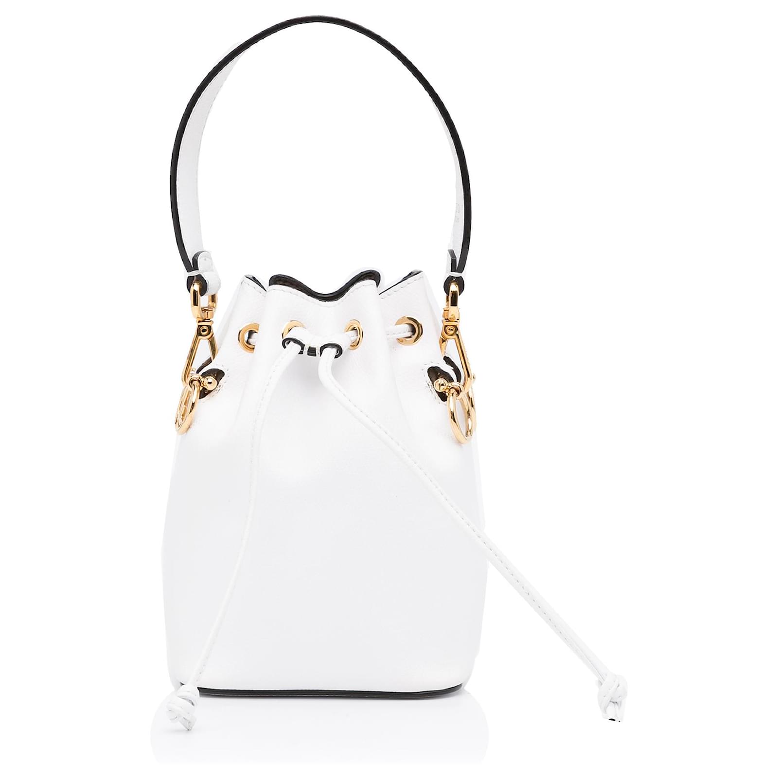 Fendi Mini Mon Tresor Bucket Bag In ROMA Logo Calf Leather White