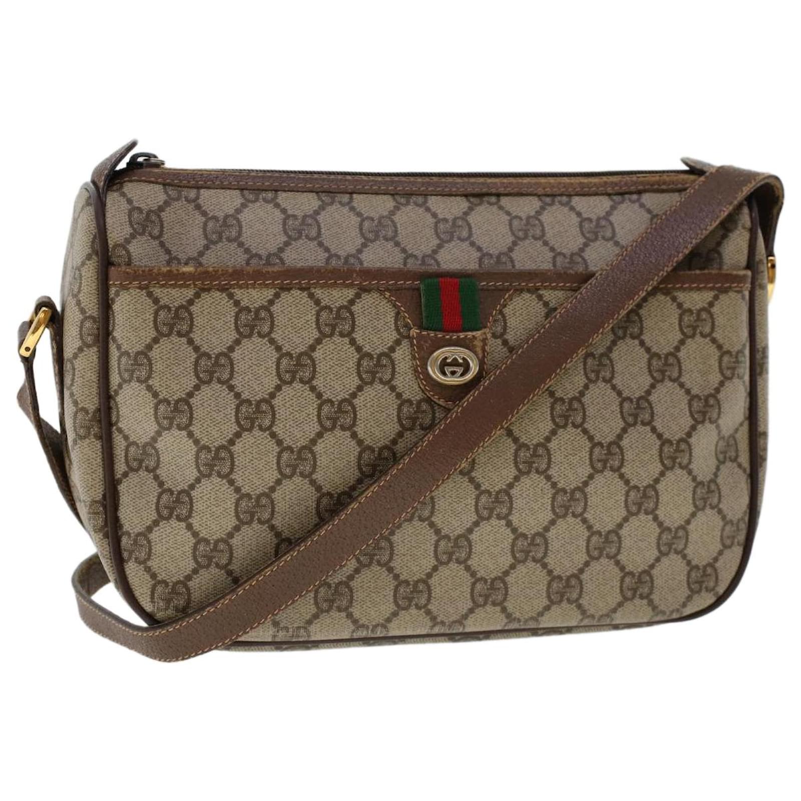 GUCCI GG Canvas Web Sherry Line Shoulder Bag Beige Red 89.02.077