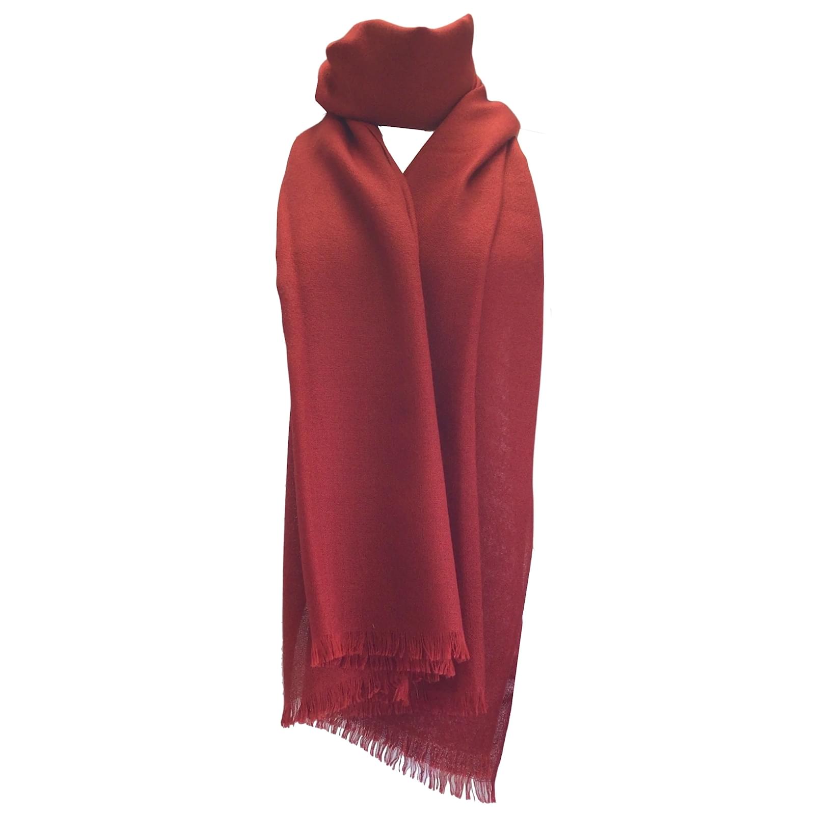 Loro Piana Red Golden Garza Cashmere and Silk Stole Scarf ref