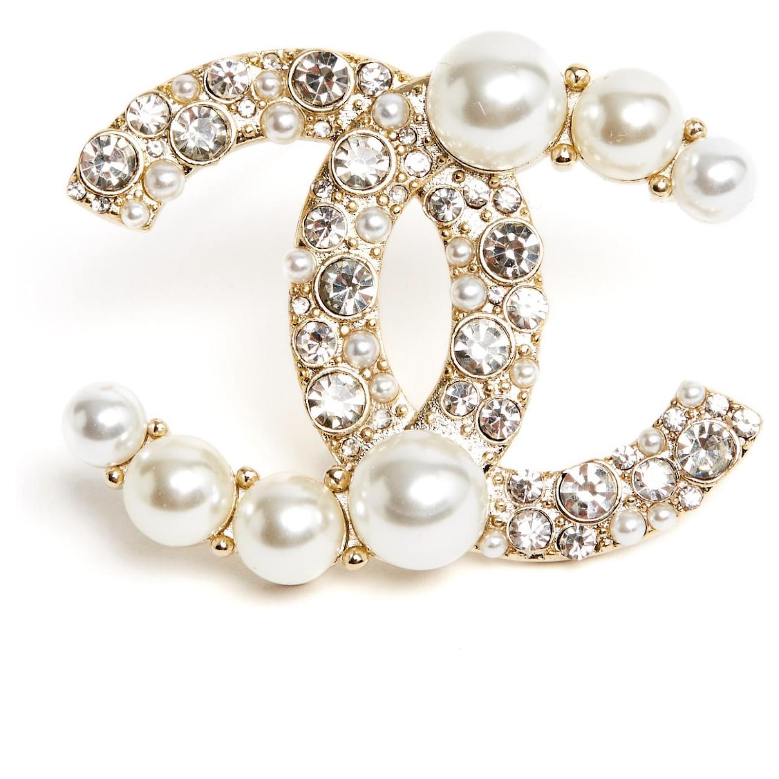 Chanel pearl encrusted large CC stud earrings