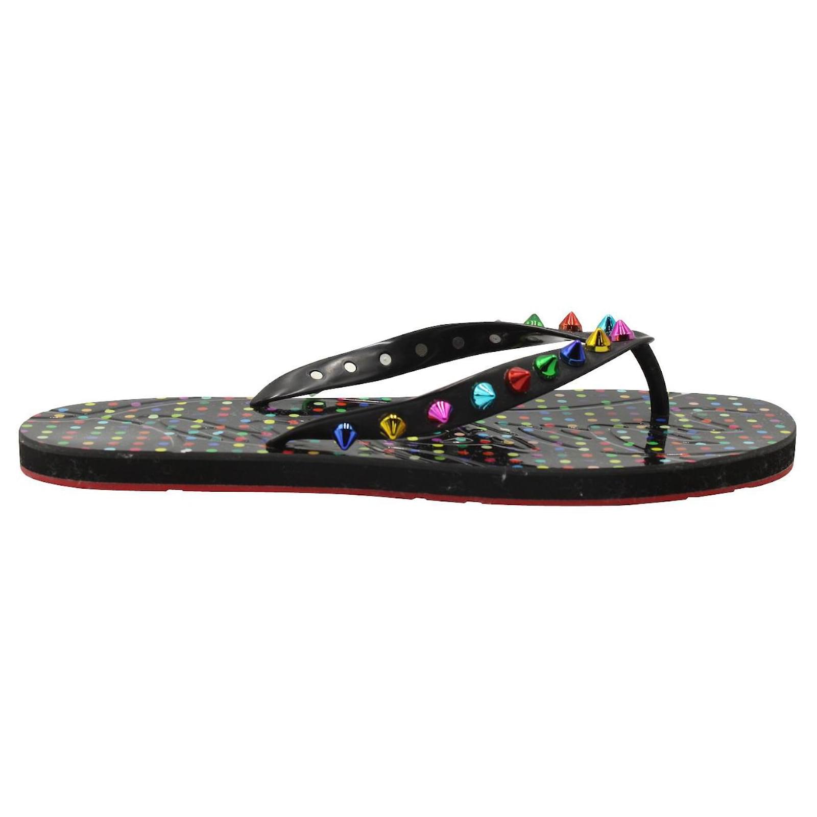 Christian Louboutin Loubi Black Flip Flops New