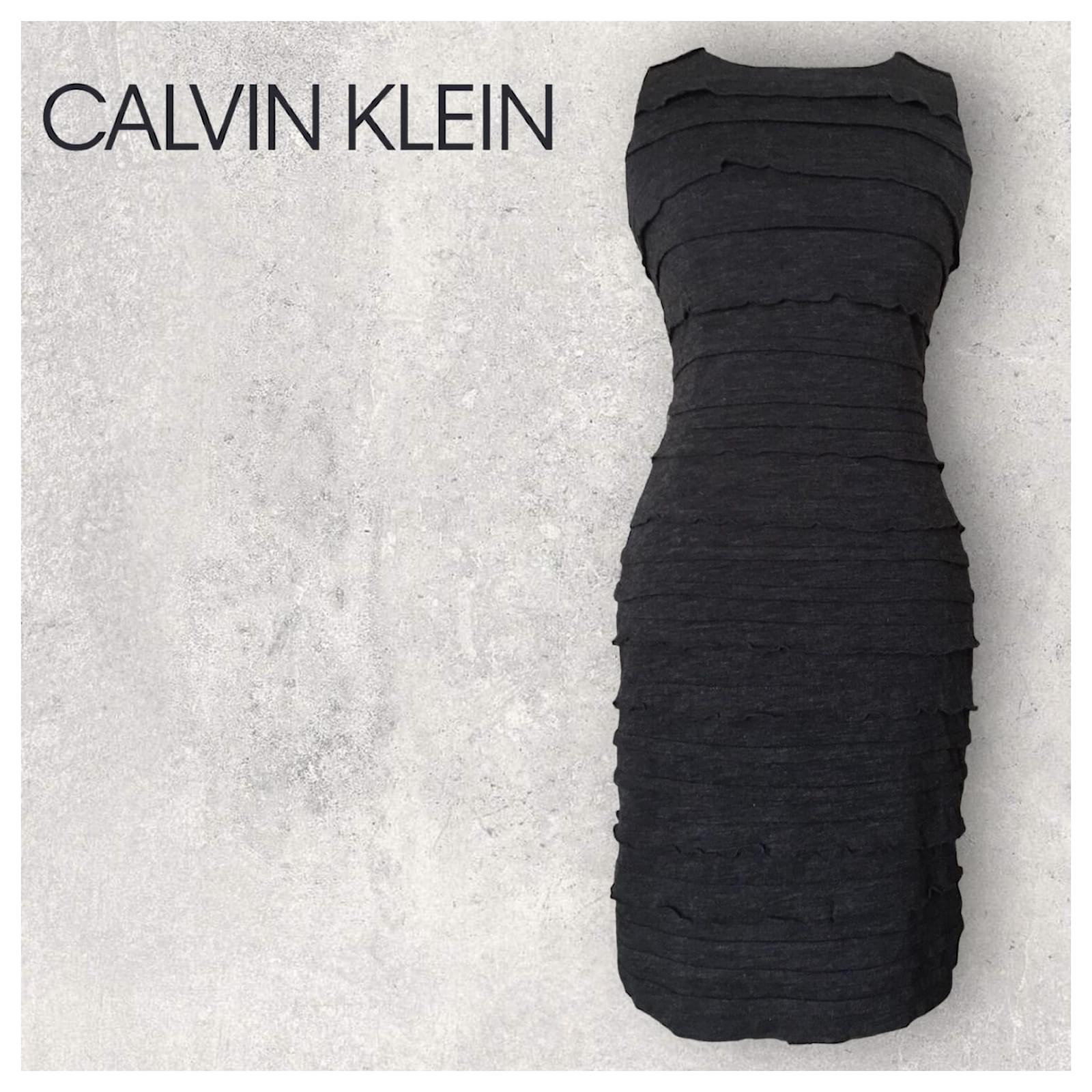 Calvin Klein Grey Jersey Sleeveless Bodycon Ruffle Dress UK 12 US 8 EU 40 BNWT Acrylic ref.972061 - Joli Closet