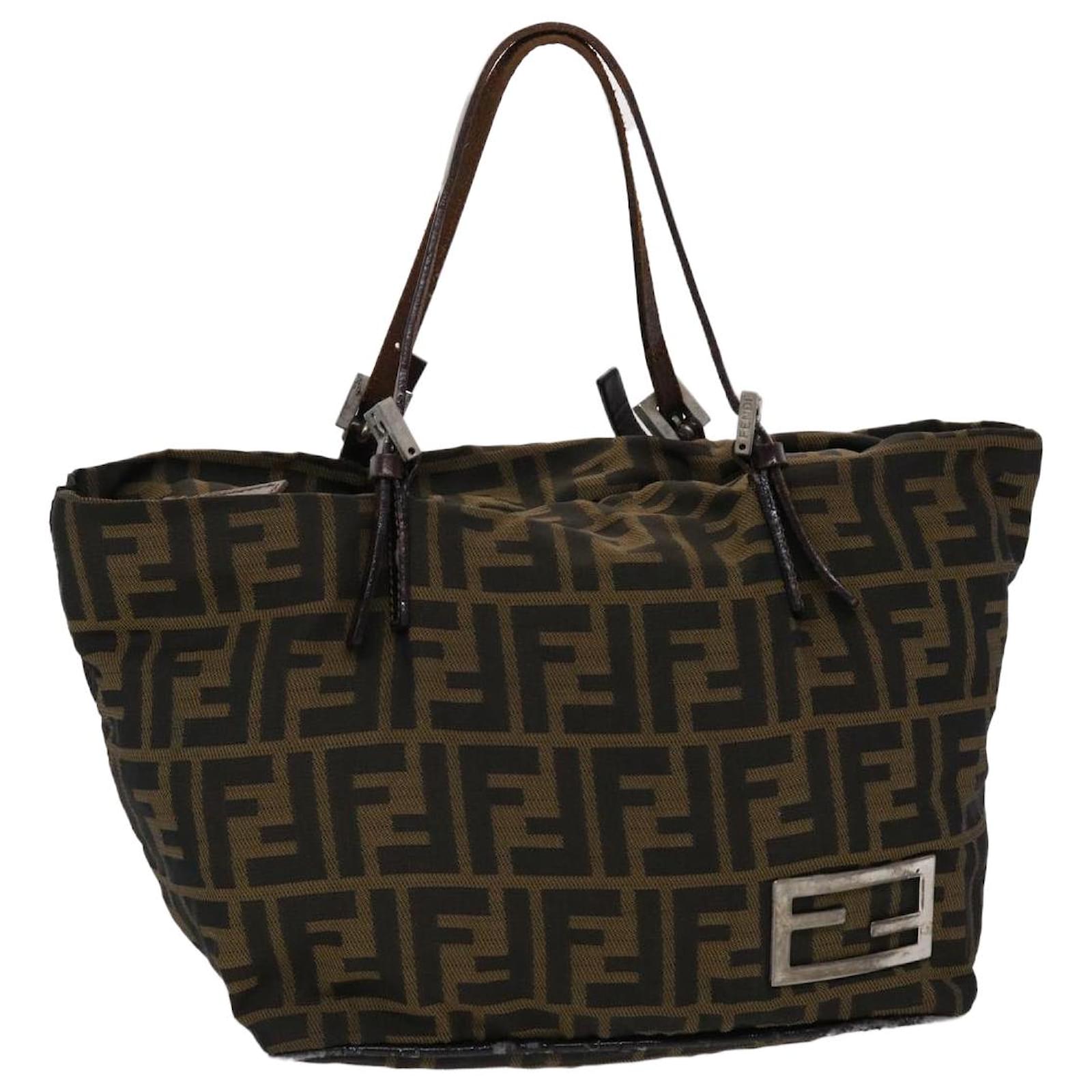 Auth Fendi Zucca Tote Bag Women's Nylon Canvas Shoulder Bag Brown