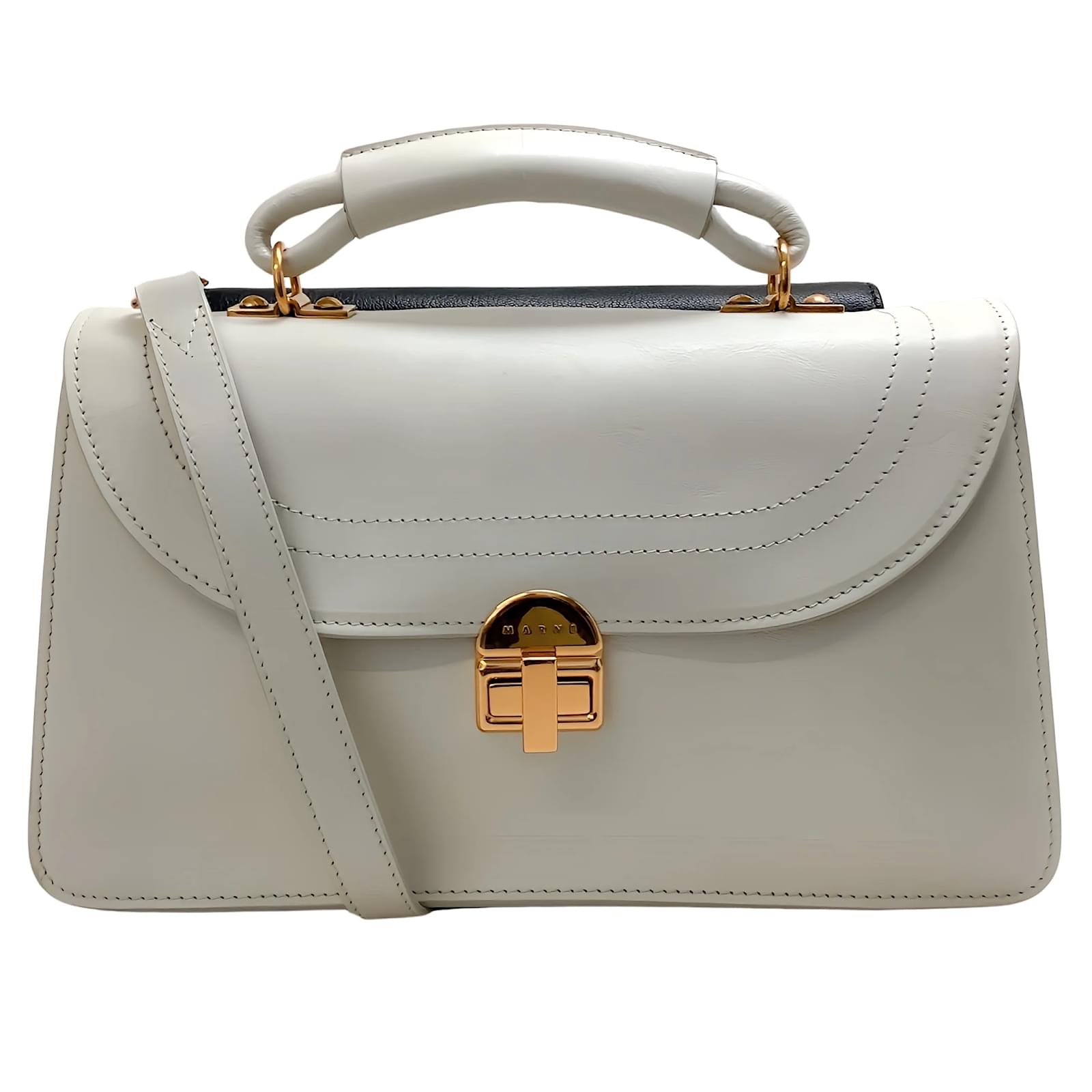 Handbags Marni Marni Juliette Ivory / Black Bi Color Top Handle Bag