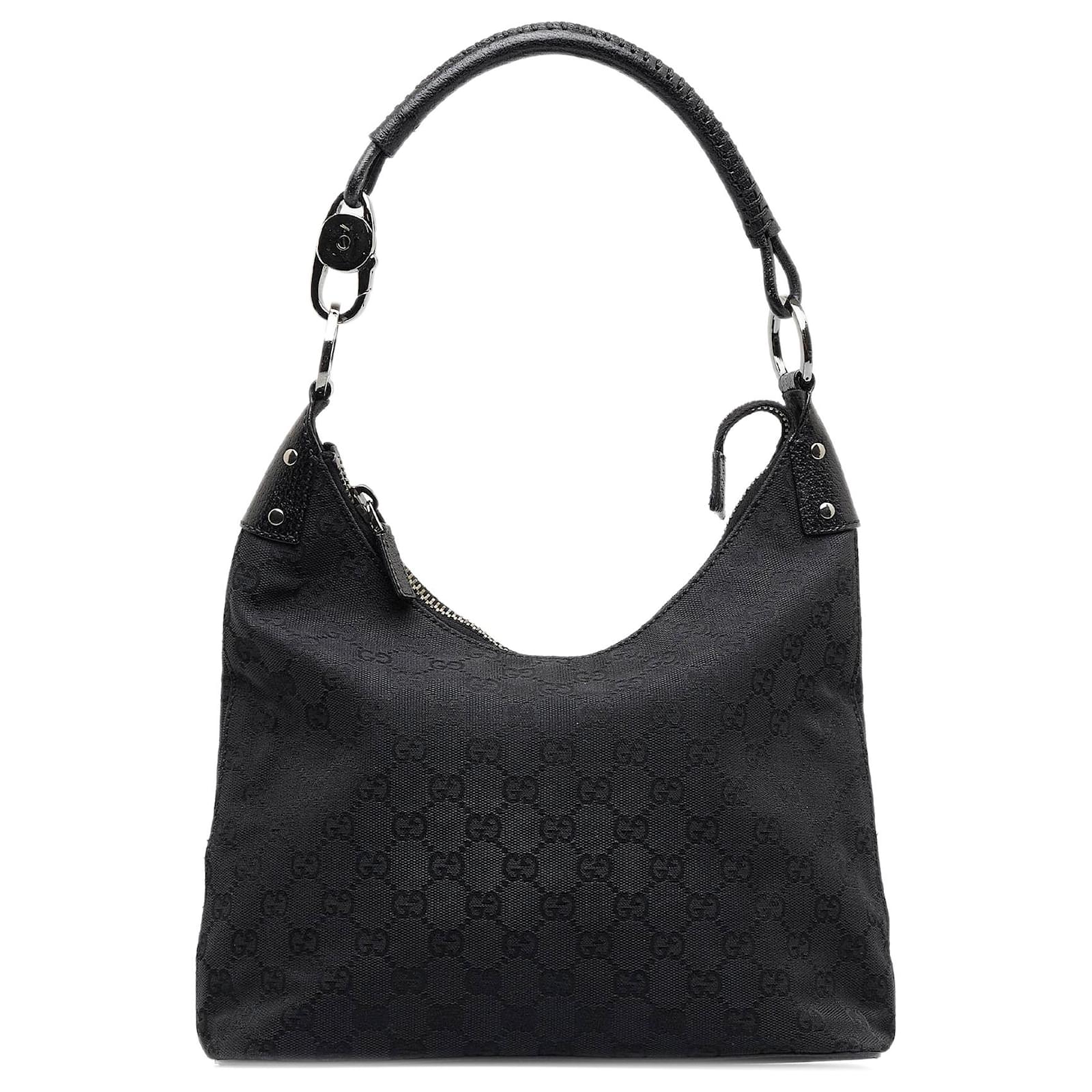 Gucci Black GG Canvas and Leather Vintage Hobo