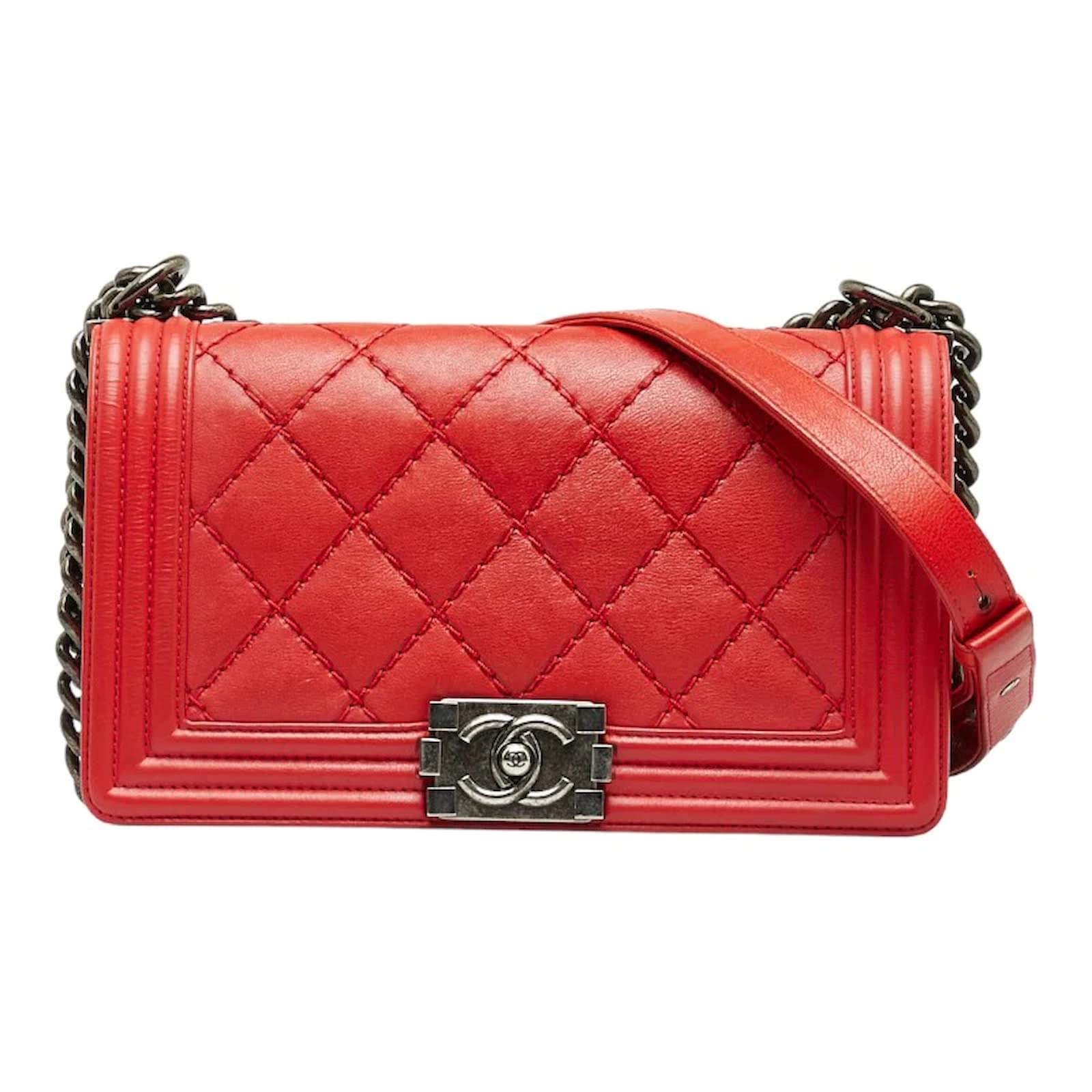Chanel Medium Classic Le Boy Flap Bag Red Leather Pony-style