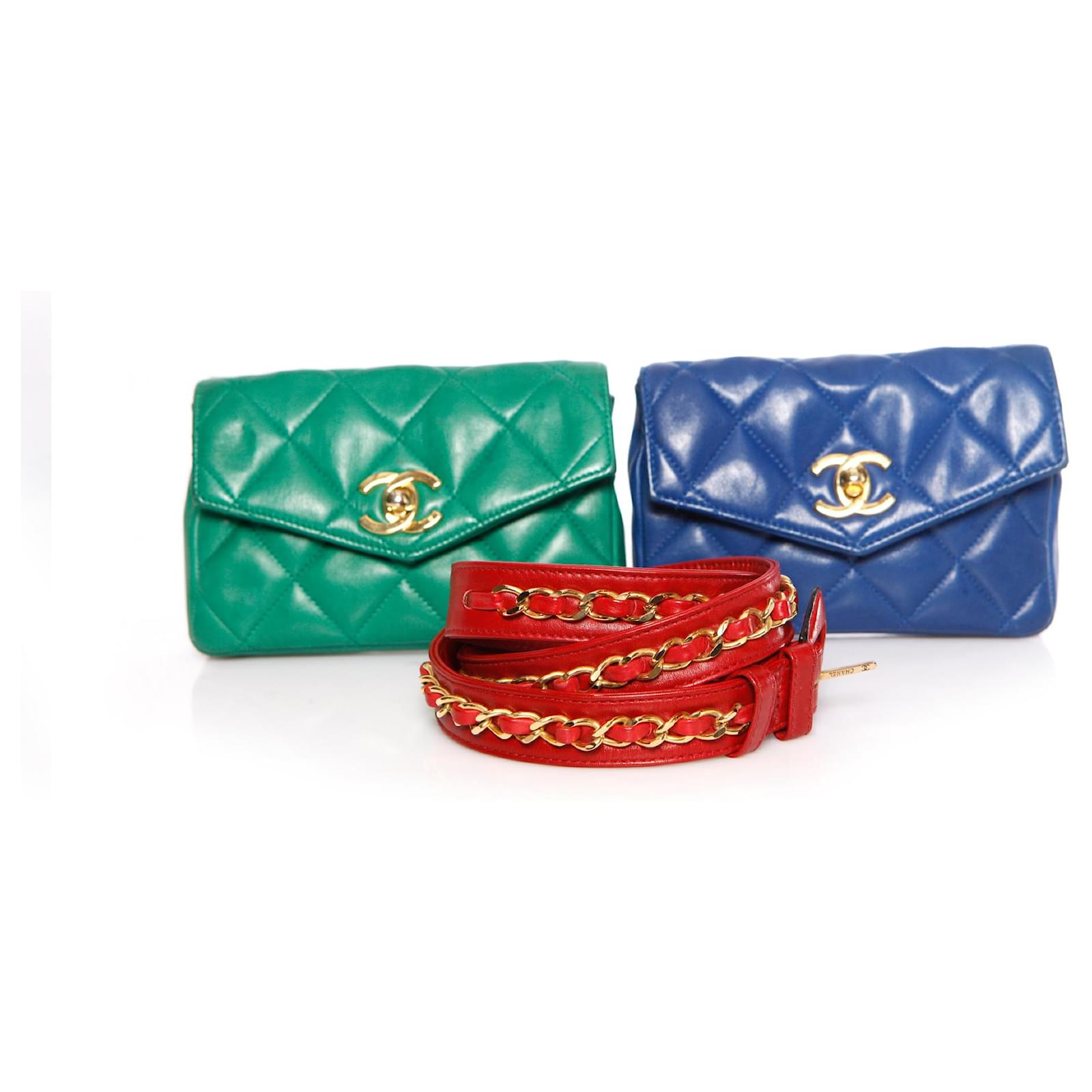Chanel, Leather belt bag in red/blue/green with gold hardware. - Unique  Designer Pieces
