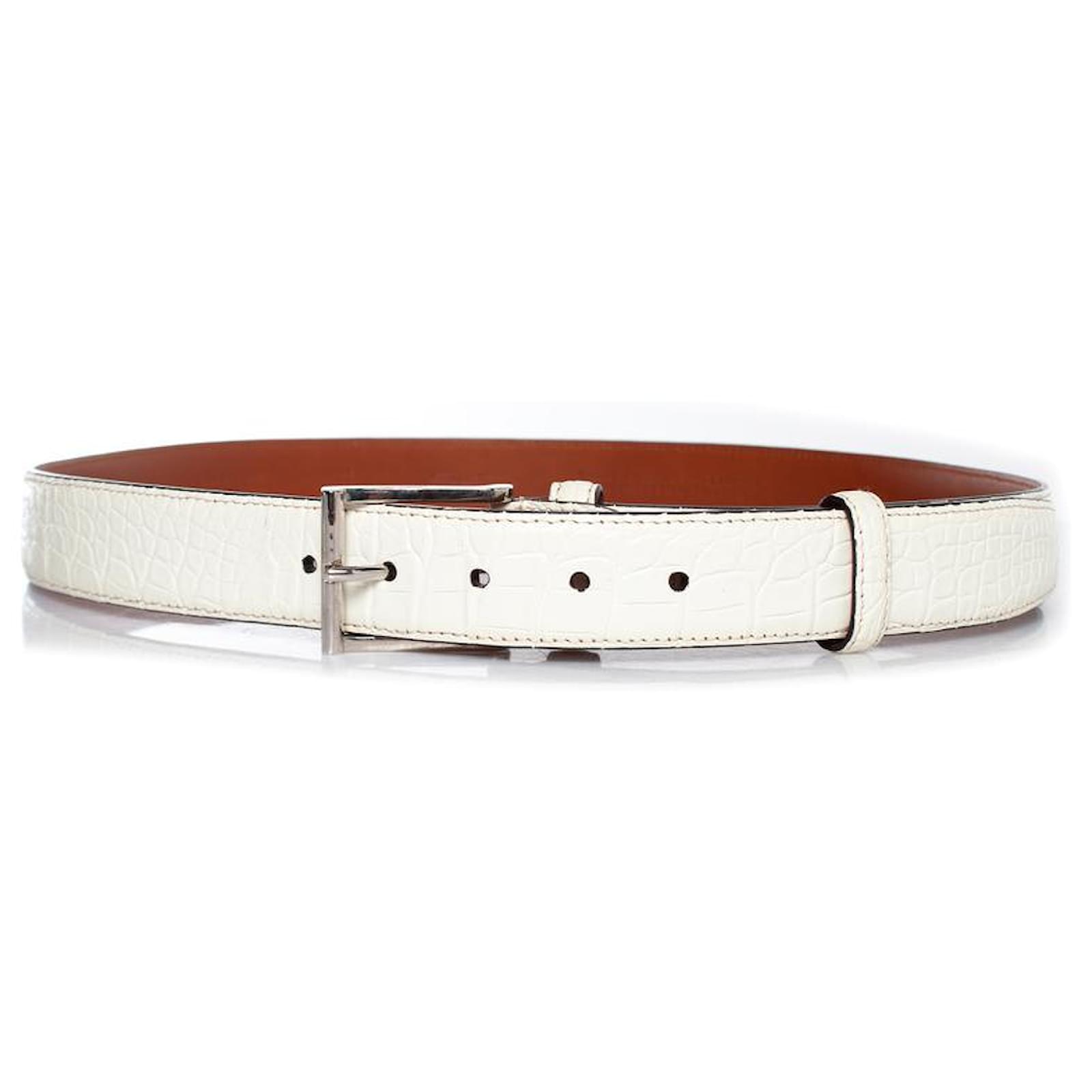 Santoni, Alligator leather belt in white ref.1002347 - Joli Closet