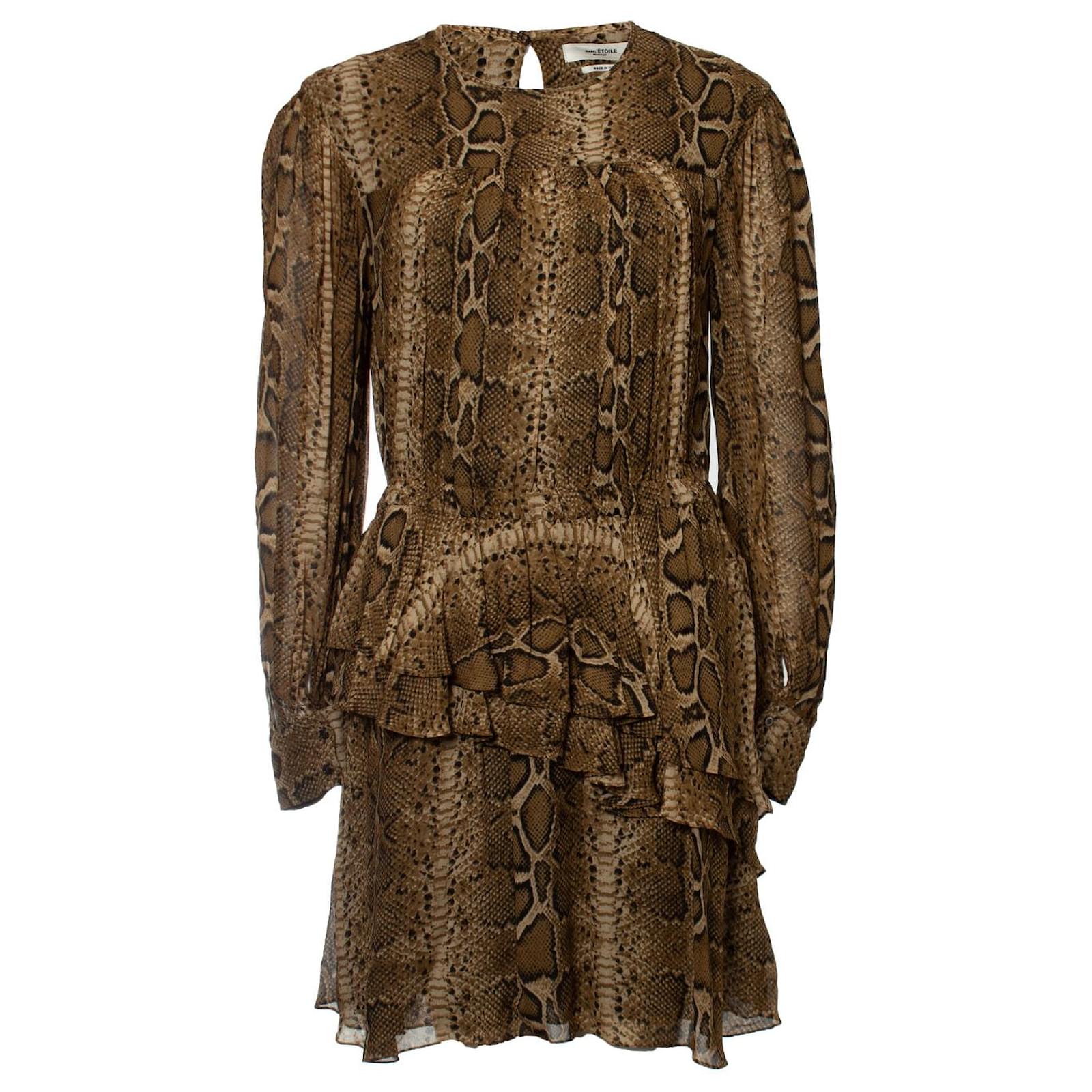 Isabel Marant Etoile, Ruffle dress with python print Green Viscose ref.1002564 - Joli Closet Isabel Marant Etoile, Ruffle dress with python print Green Viscose ref.1002564 - Joli Closet