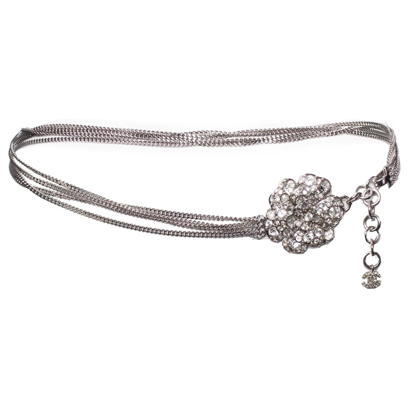 Other jewelry Chanel, CHAIN BELT/necklace with rhinestone Camellia. Silvery  ref.1003042 - Joli Closet