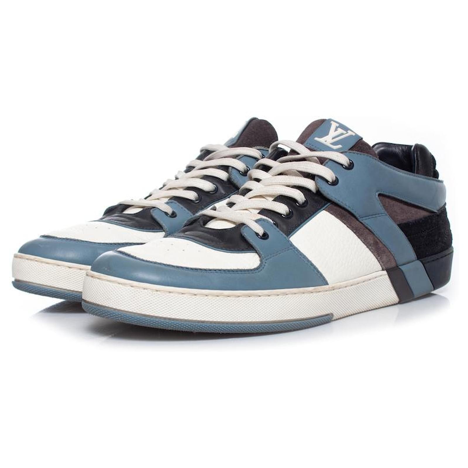Louis Vuitton White and Blue Leather Trainer Low Sneakers