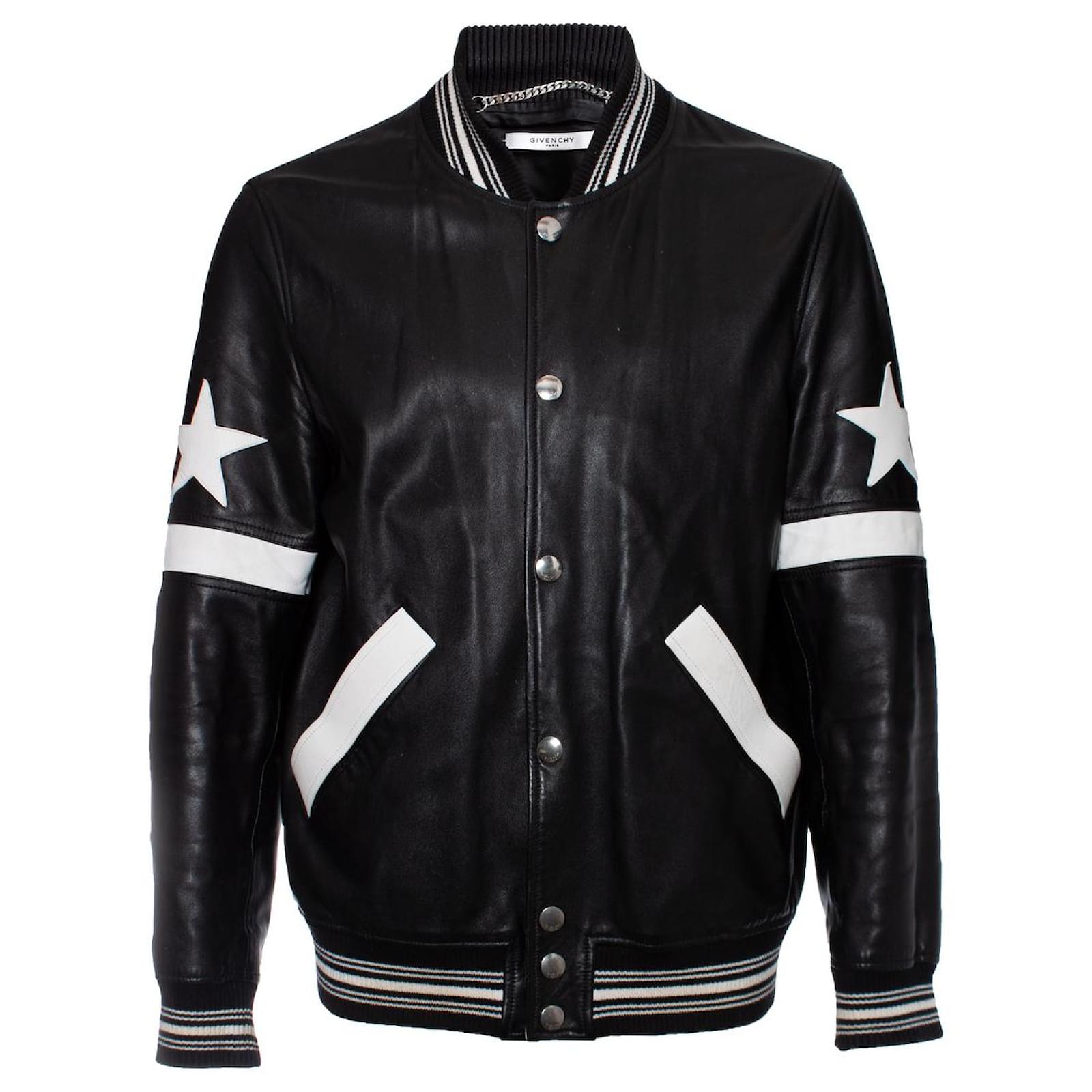 【美品】ジバンシイBack Logo Star Bomber M GIVENCHY, Star patch bomber jacket. Black Leather ref