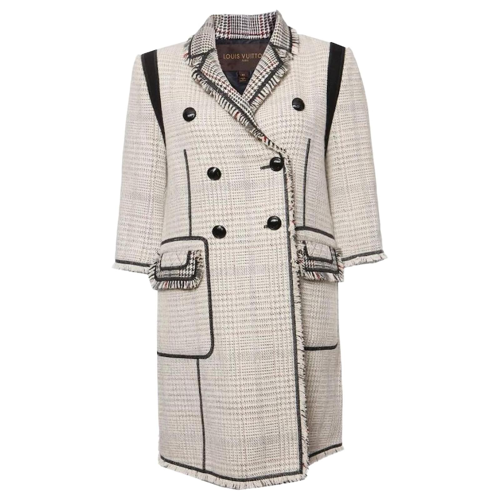 Louis Vuitton, De color negro/abrigo de tweed blanco con mangas ¾ en talla  FR40/S. Seda Lana ref.1004138 - Joli Closet