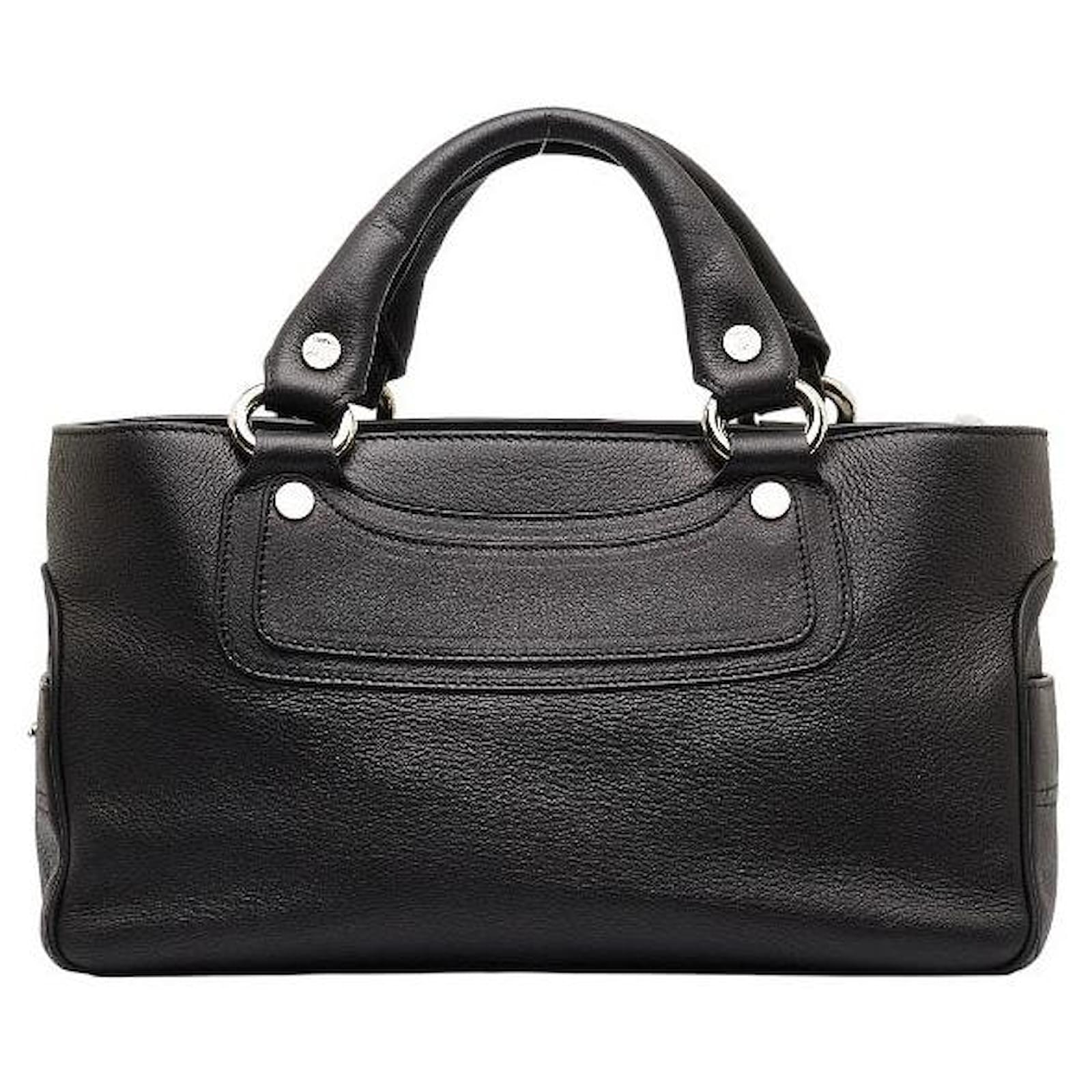 CELINE leather small fold hippo Handbag black