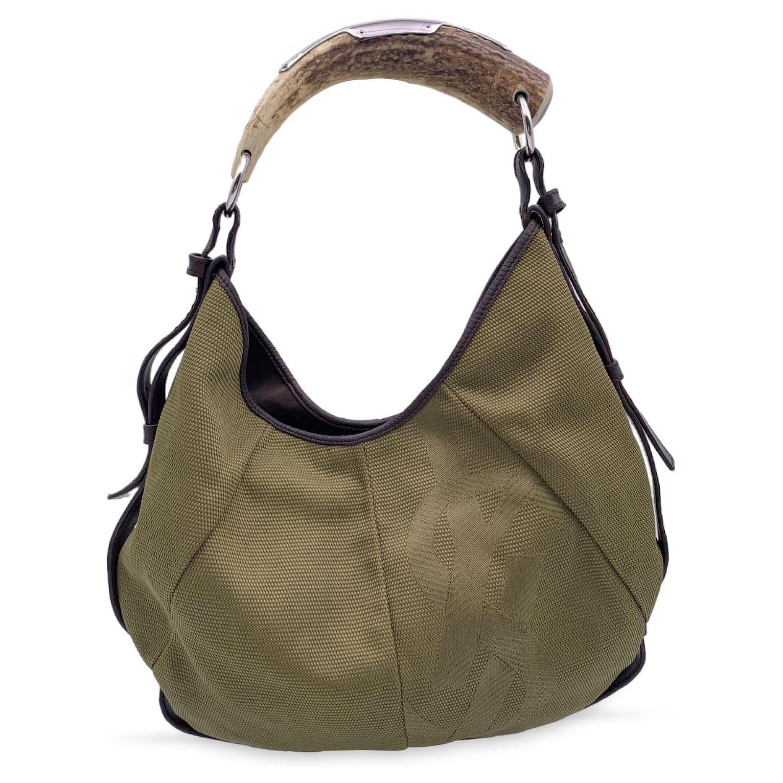 Yves Saint Laurent Vintage Green Canvas Logo Mombasa Hobo Bag Cloth  ref.1004520 - Joli Closet