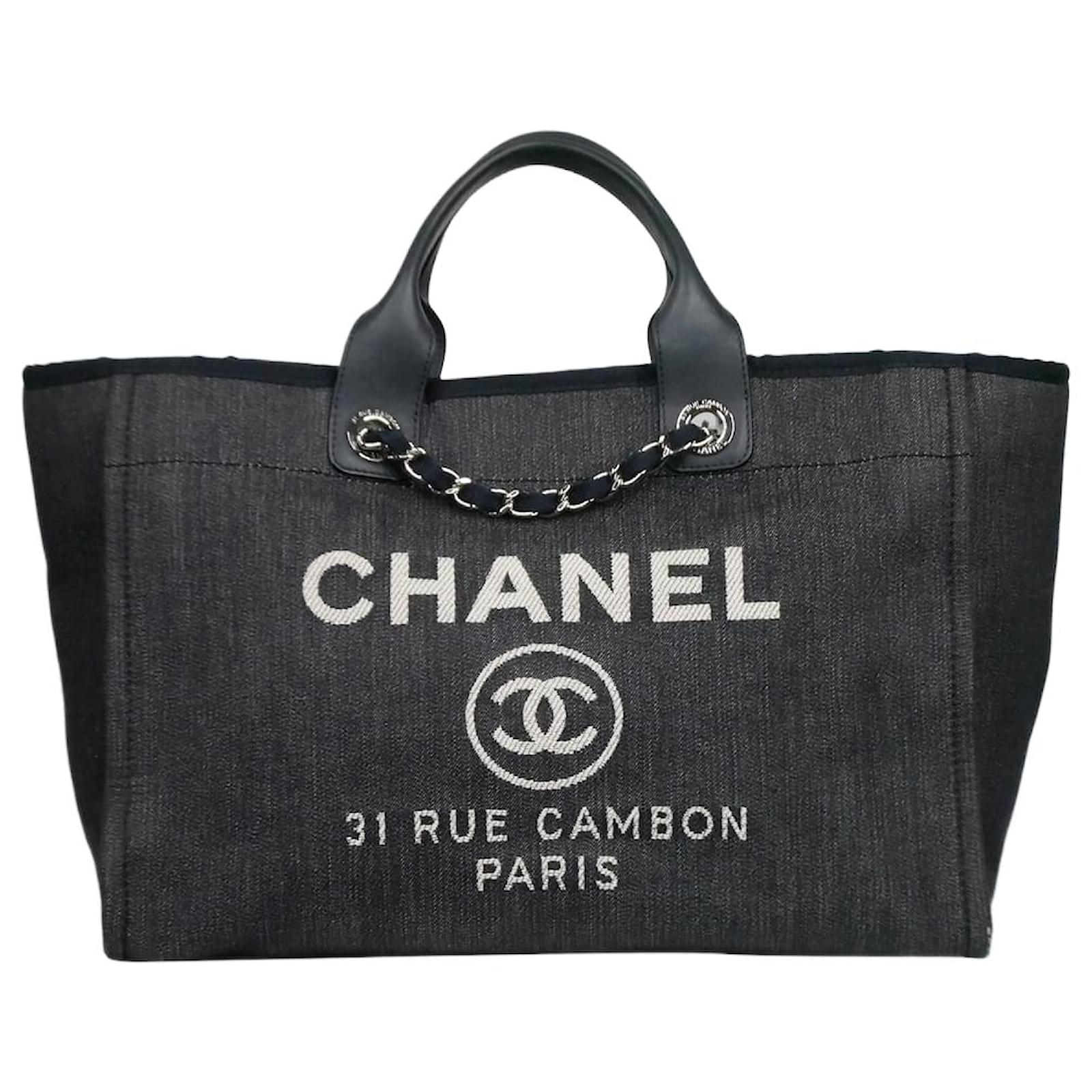Cambon Chanel Blue 2017 denim Deauville GM tote bag Leather ref