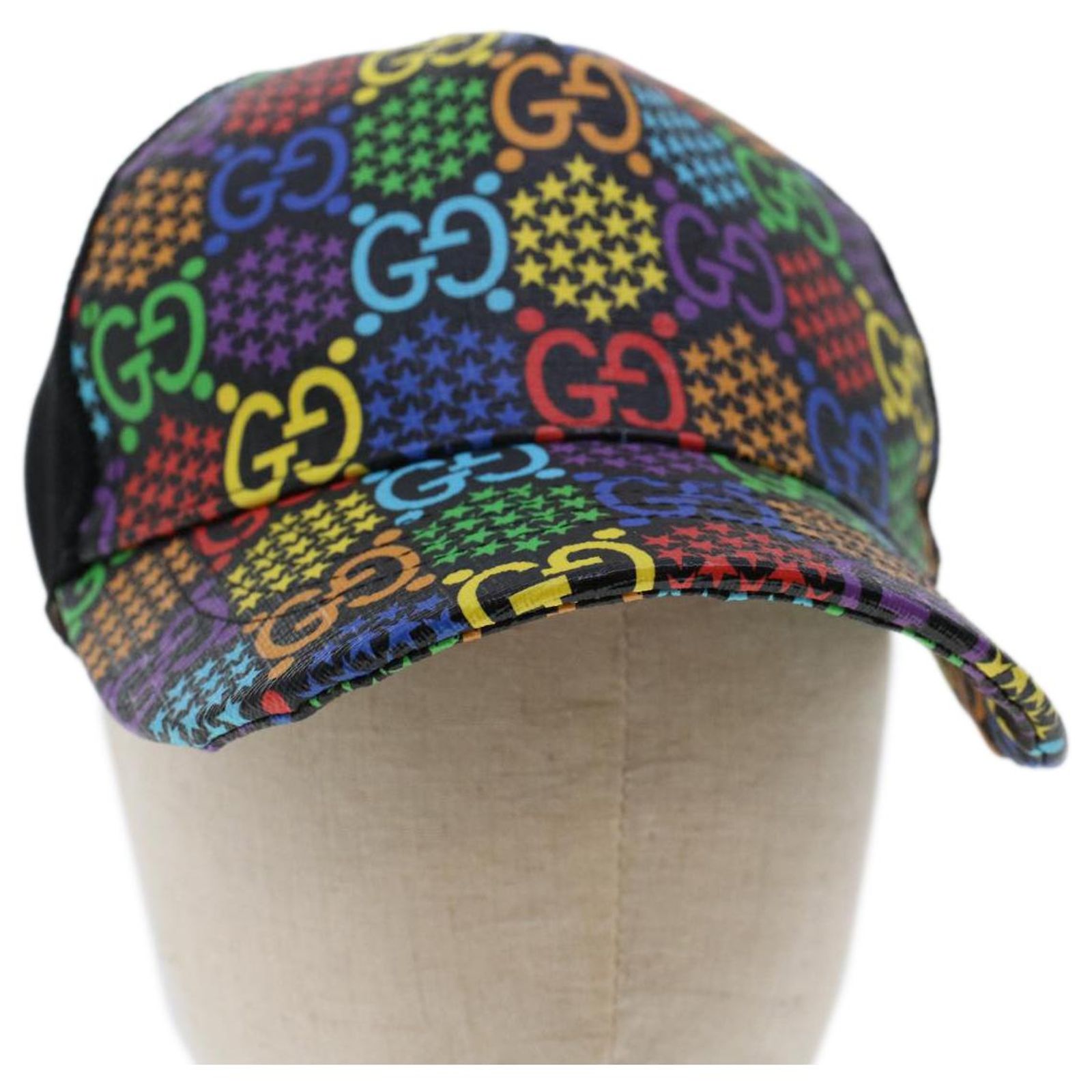 GUCCI GG Psychedelic Cap PVC Leather M 58 Multicolor Black 