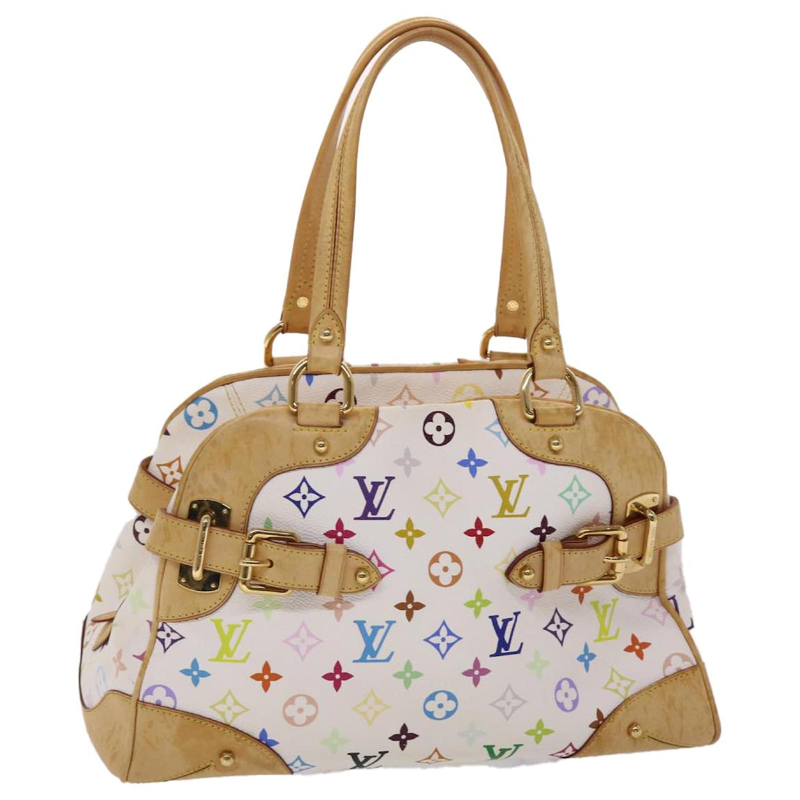 Auth Louis Vuitton Beverly MM White Multicolor Monogram Canvas Shoulder  Tote Bag