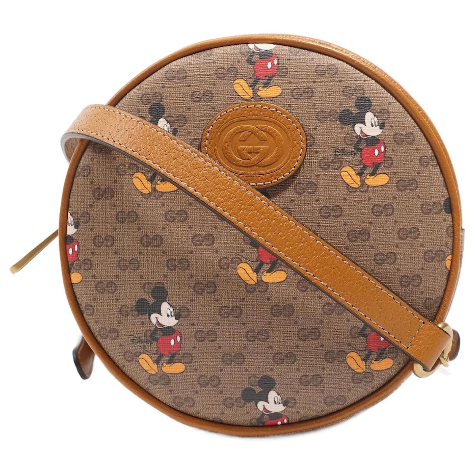 Gucci x Disney Mickey Mouse Brown GG Canvas Round Mini Backpack Bag 603730  8559