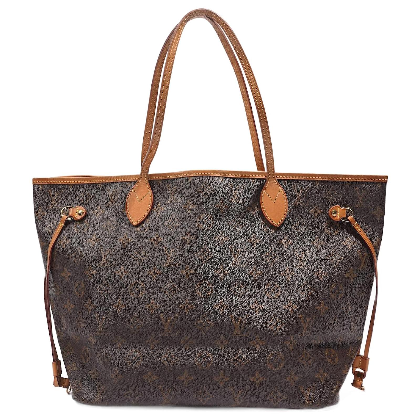 Cream Brown Leather Louis Vuitton Neverfull Mm Monogram Canvas