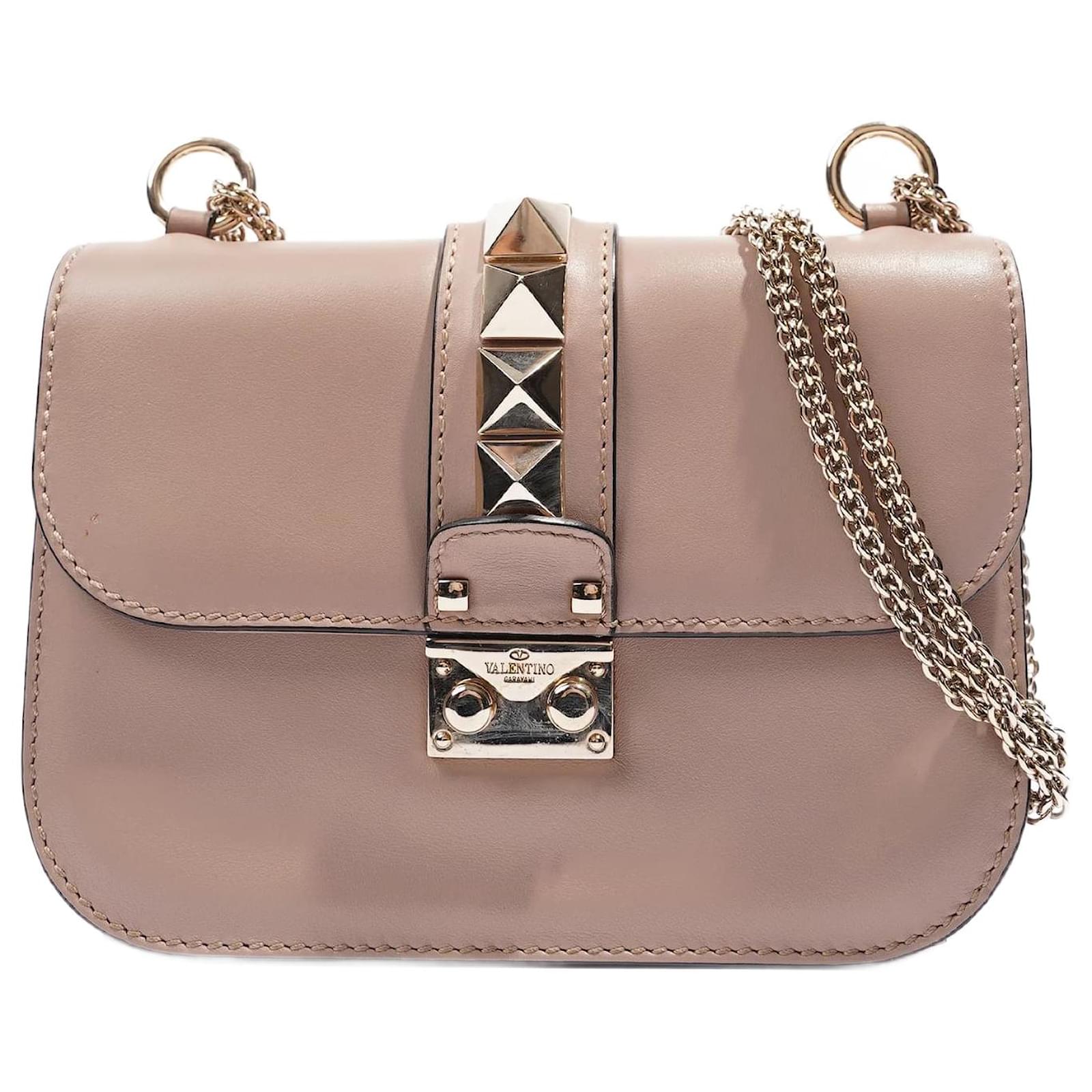 Valentino Pink Leather Small Rockstud Glam Lock Flap Bag