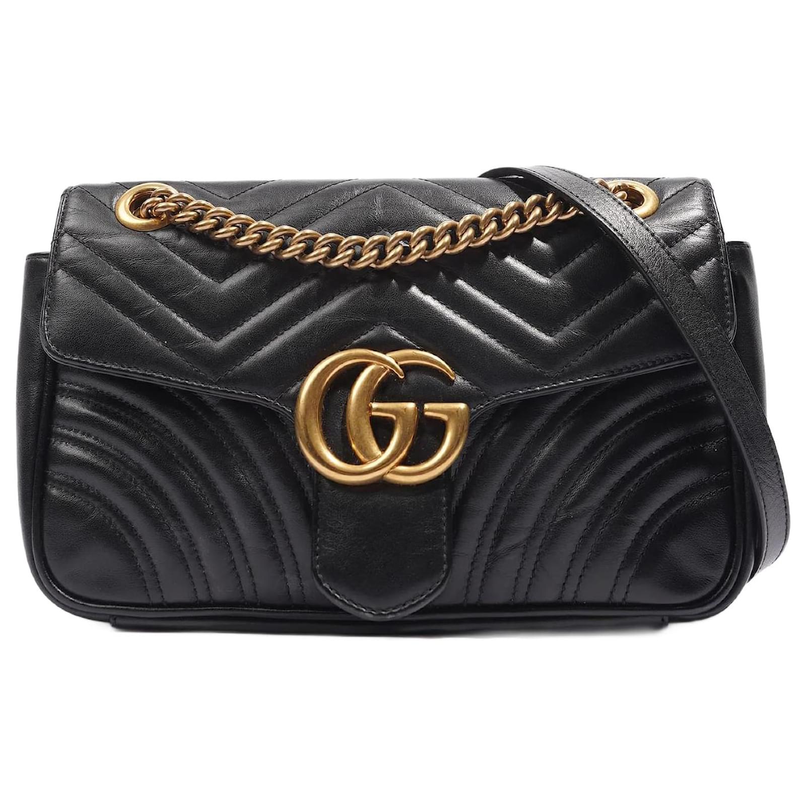 GG Marmont small shoulder bag in black and white leather