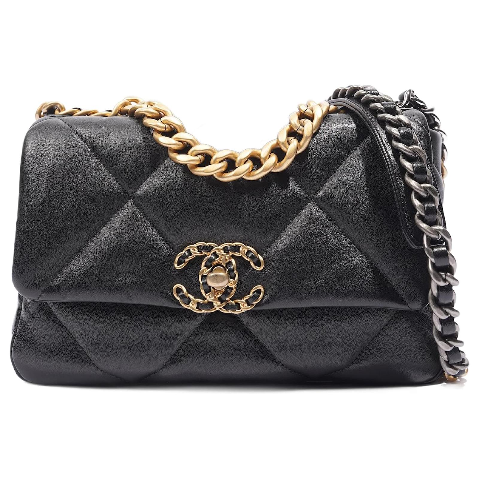 Chanel 19 Small Pouch Black Lambskin Gold Hardware