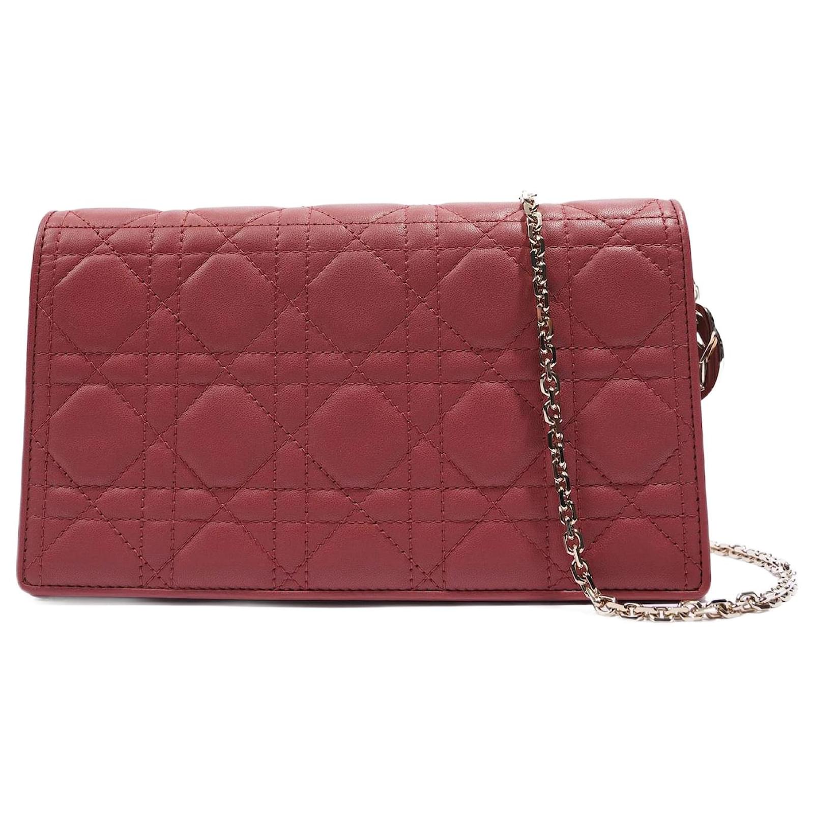 Christian Dior Womens Cannage Lady Dior Red WOC Leather ref.1006203 ...