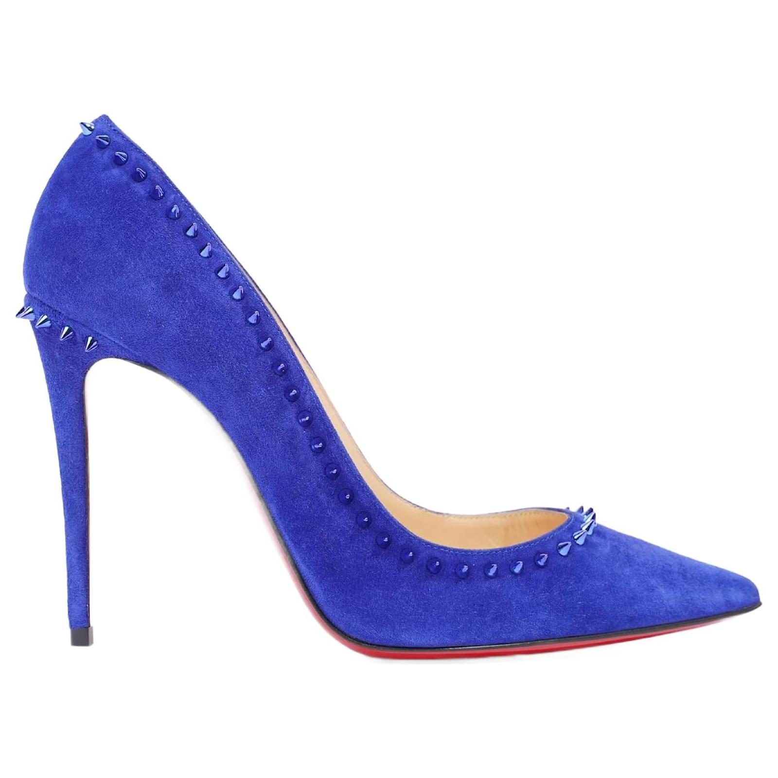 Christian Louboutin Anjalina 100 Blue Velvet EU 36.5 / UK 3.5 Leather ...