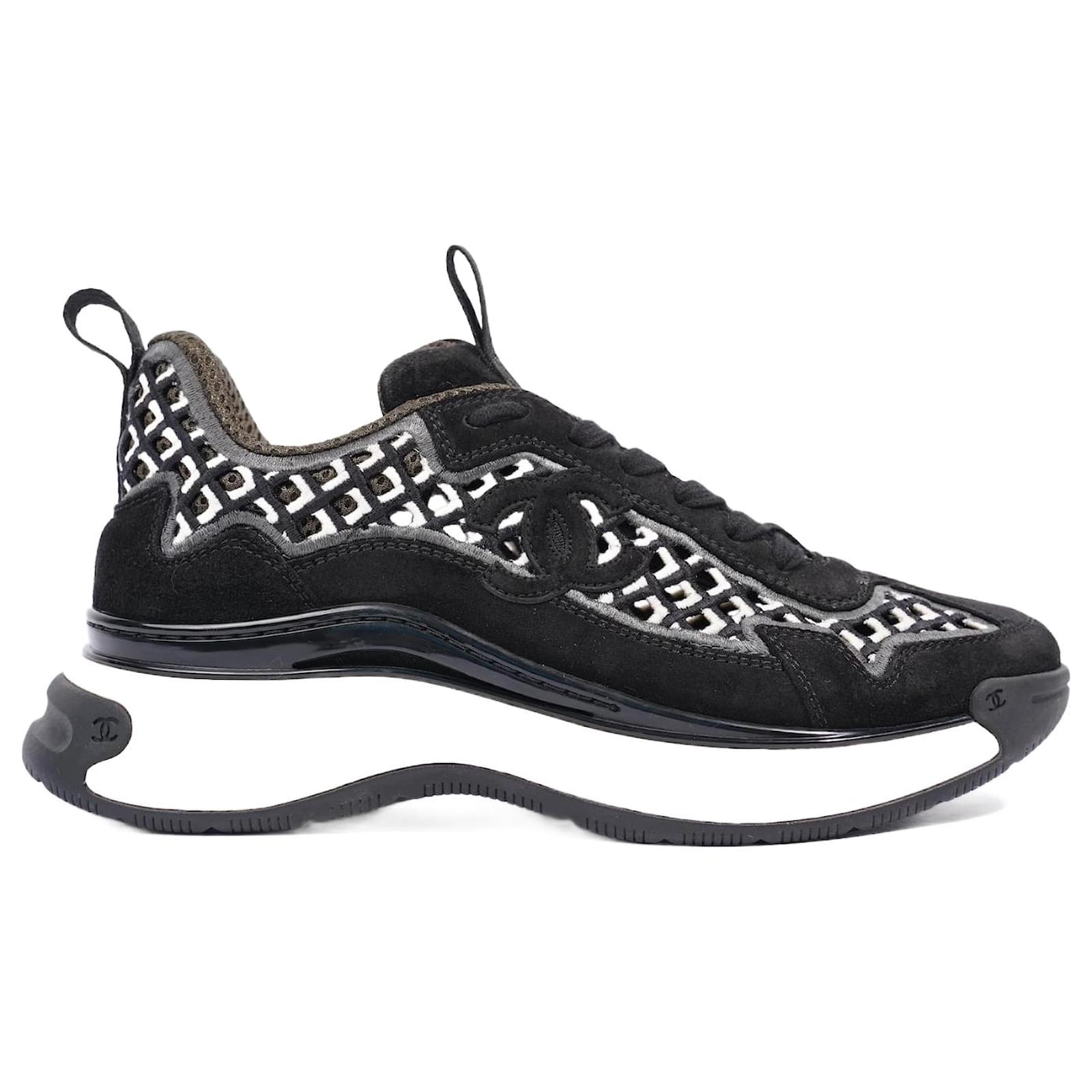 chanel shoes womens sneakers black white
