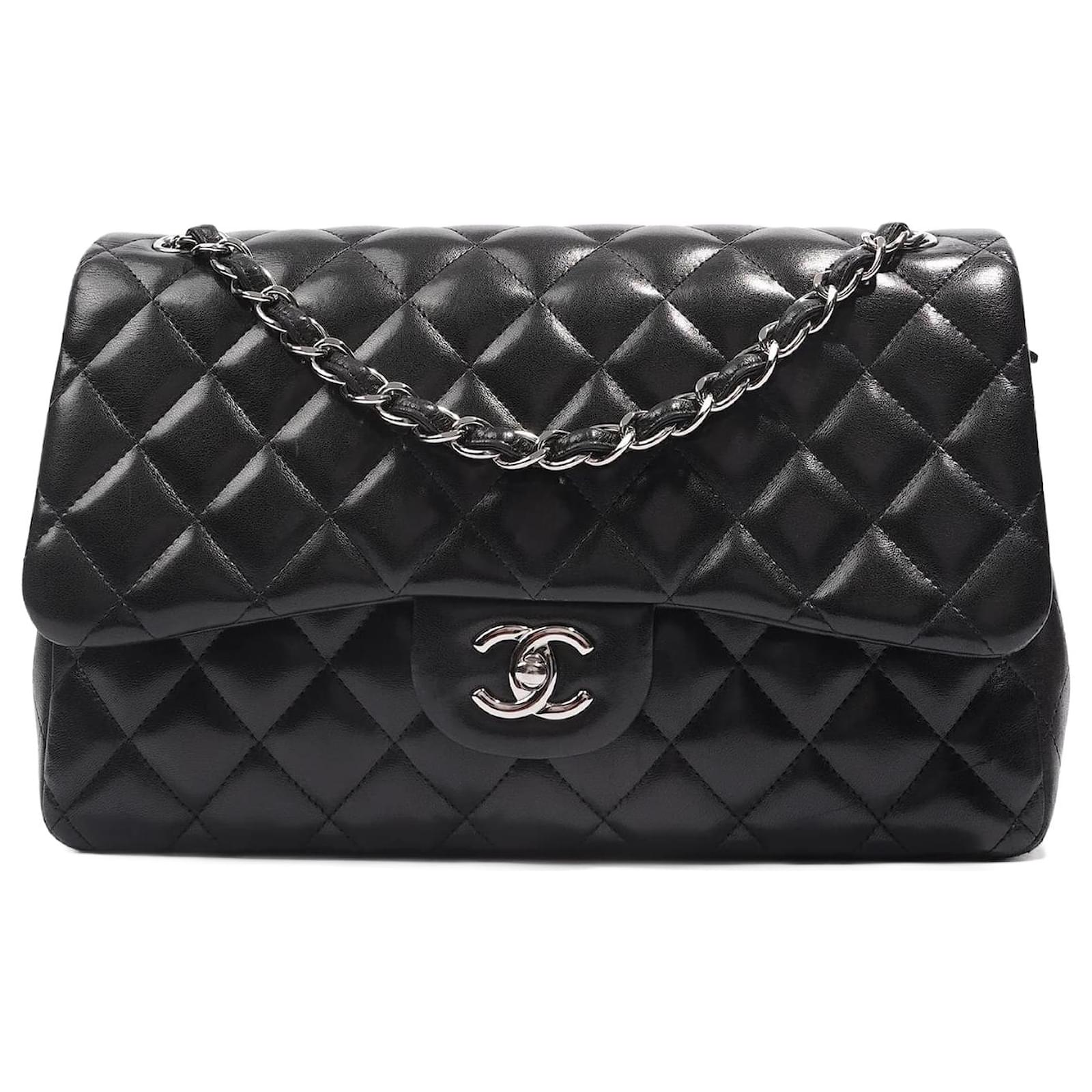 Chanel Timeless Jumbo Flap Bag Handbag Black Lamb Leather ref