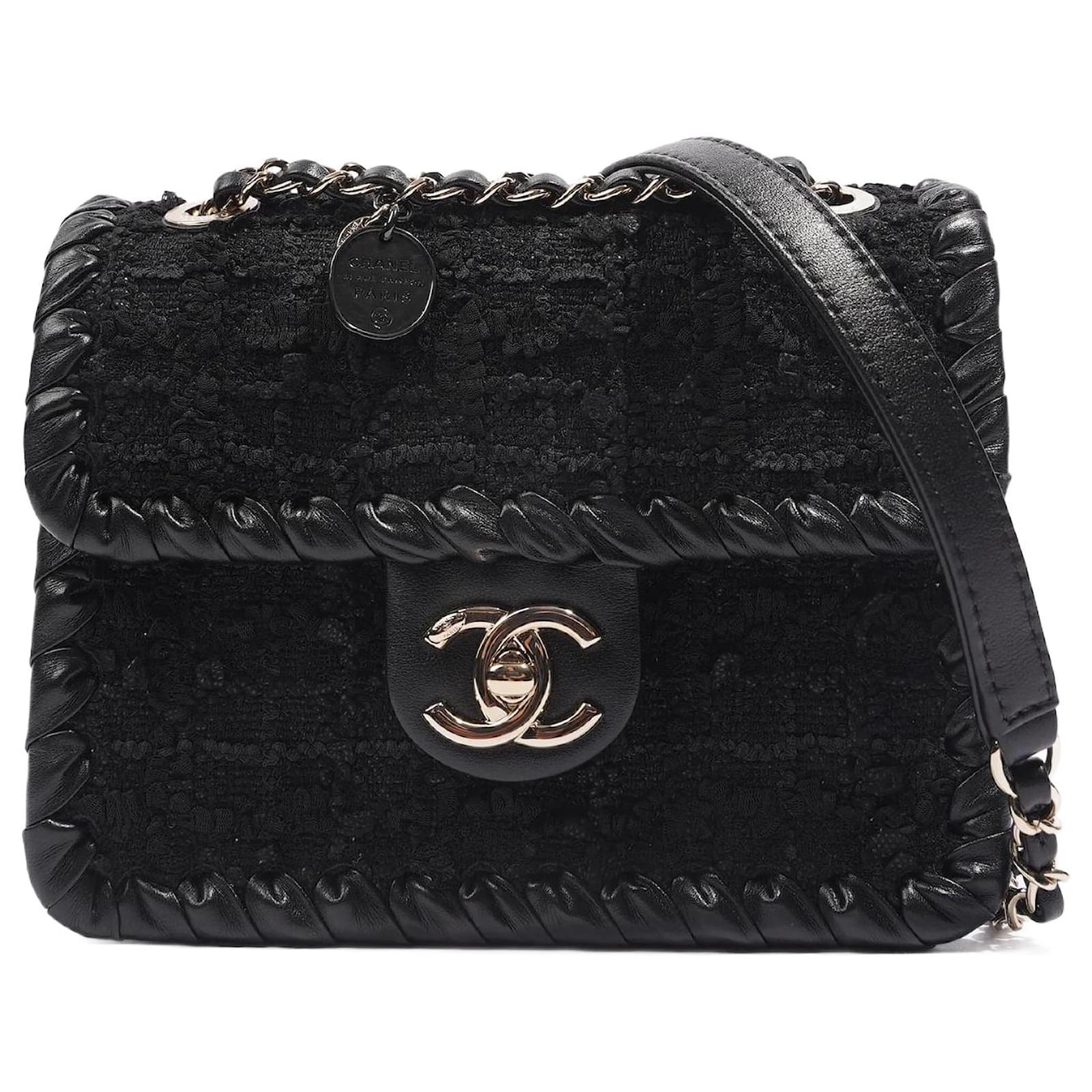 Handbags Chanel Chanel Womens Flap Bag Black Tweed Mini