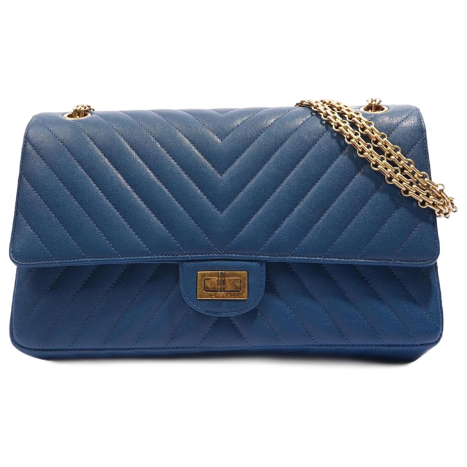 Chanel Womens Lambskin Reissue 2.55 blue leather ref.1006307