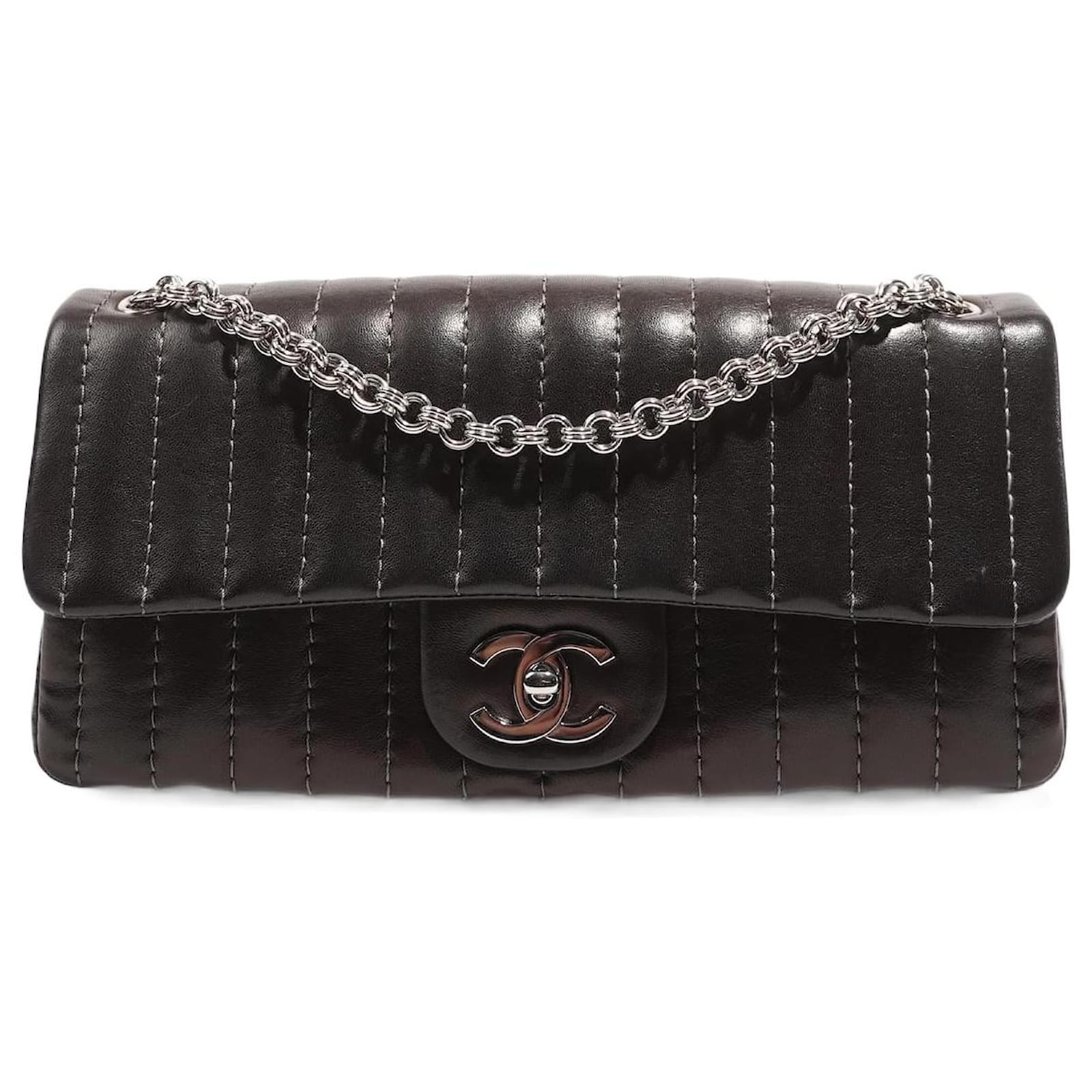 Chanel Black Square Quilted Lambskin Leather East-West Flap Bag