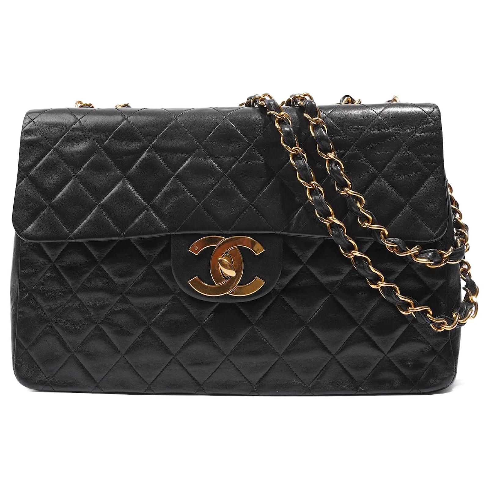 Handbags Chanel Chanel Womens Single Flap Black Lambskin / Gold Large