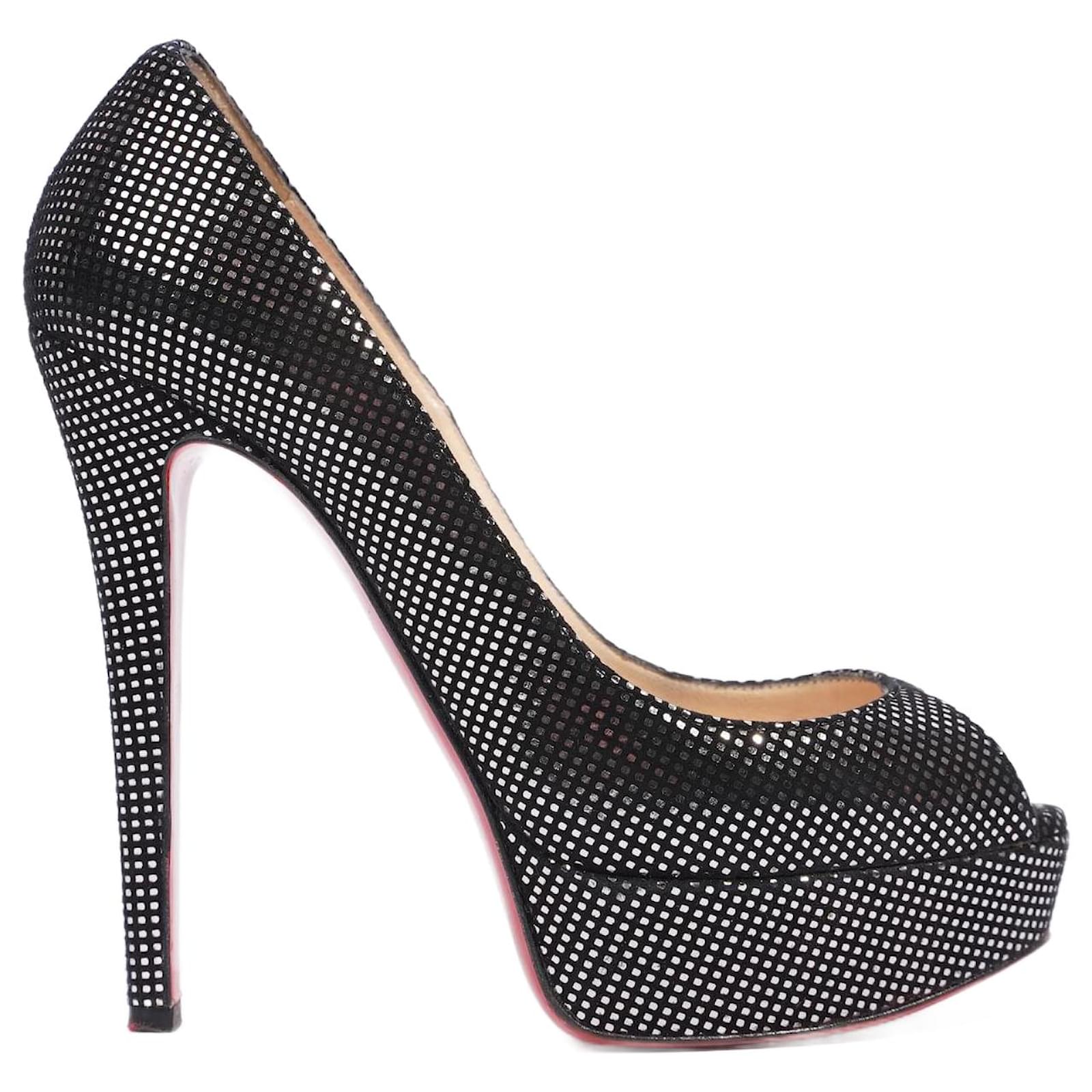 Christian Louboutin Mujer Peep Toe Negro Plata UE 35.5 Reino Unido 2.5