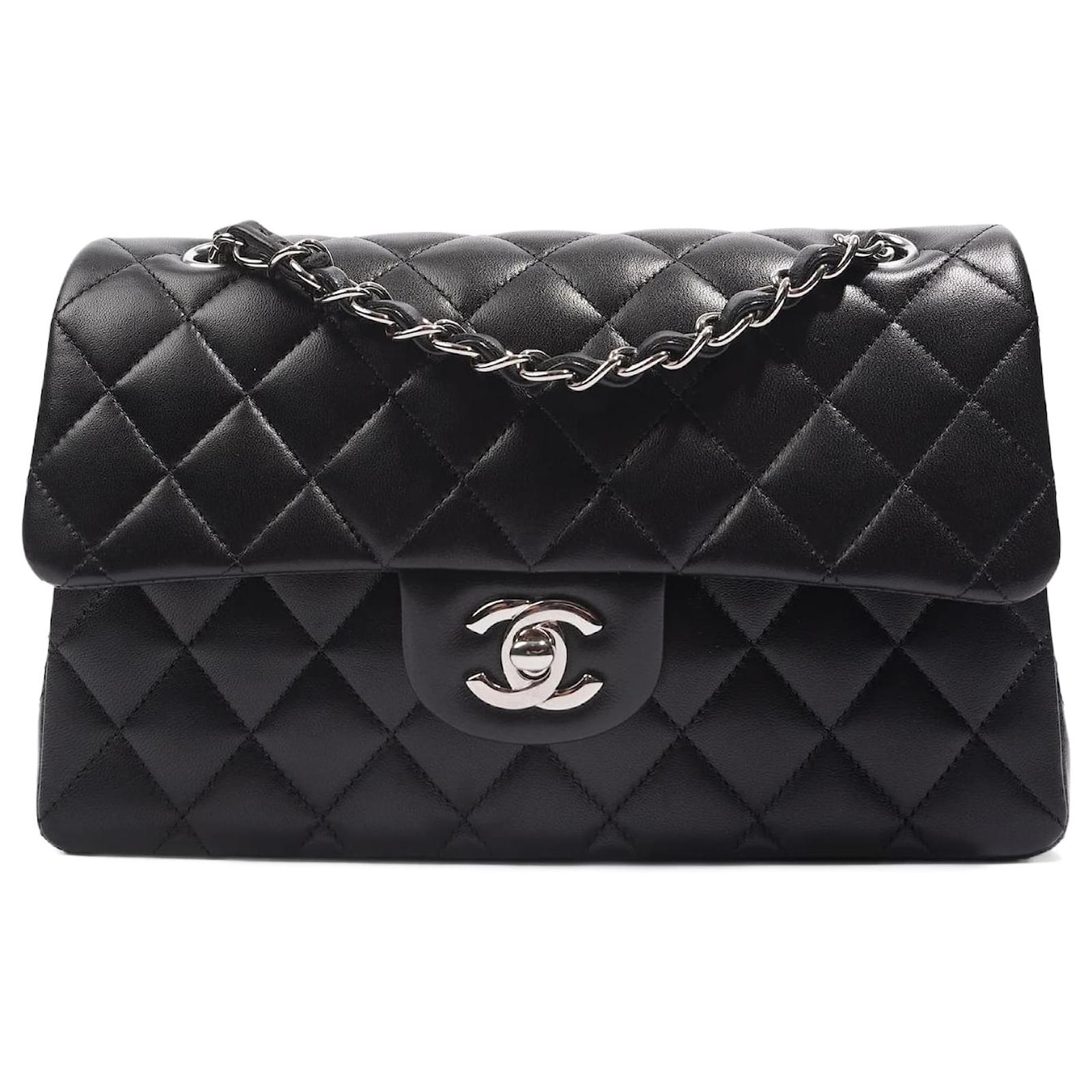 Chanel Lambskin Classic Double Flap Black Leather Small ref