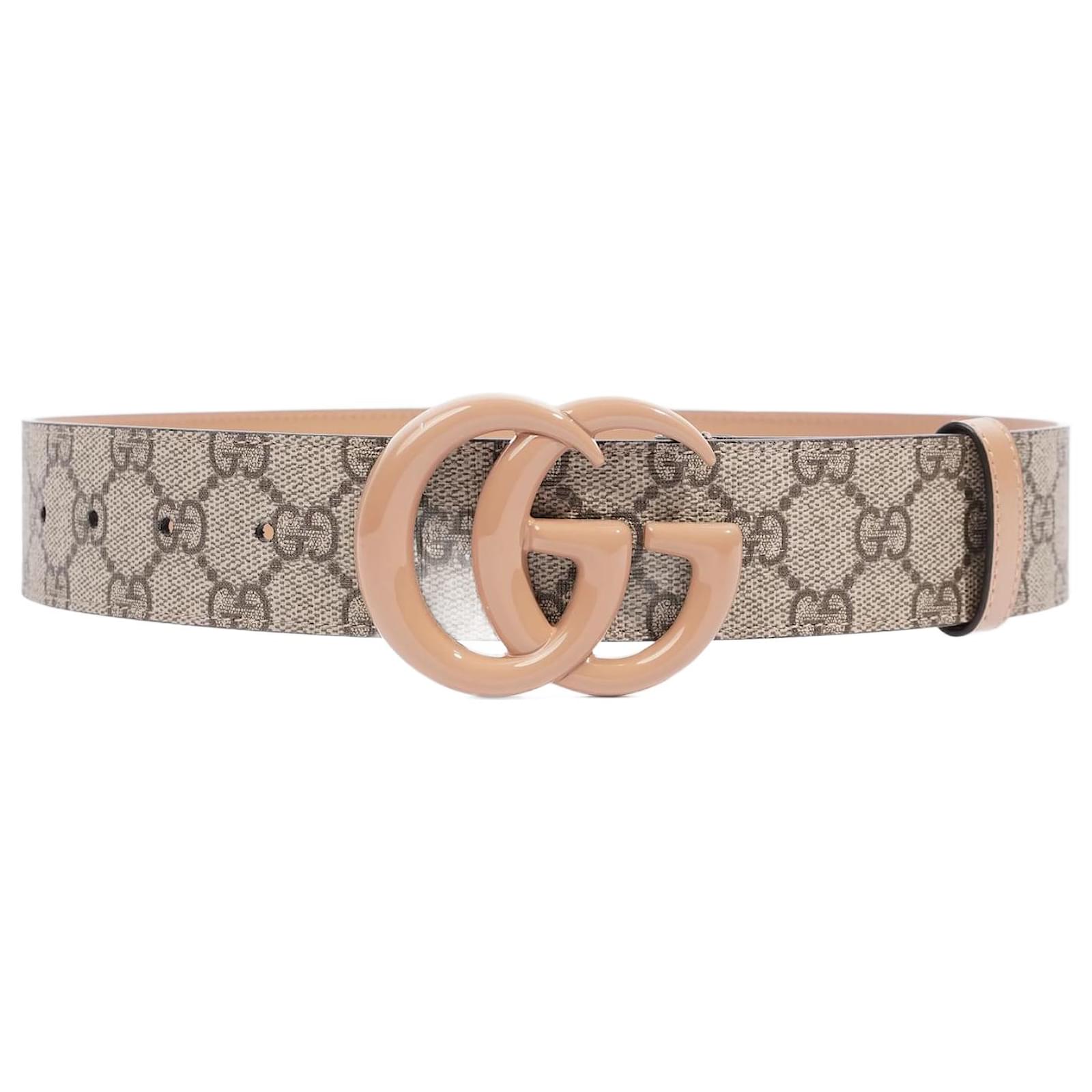 Authentic GUCCI GG MONOGRAM Logo Buckle Canvas Leather Belt Brown Beige  85/34