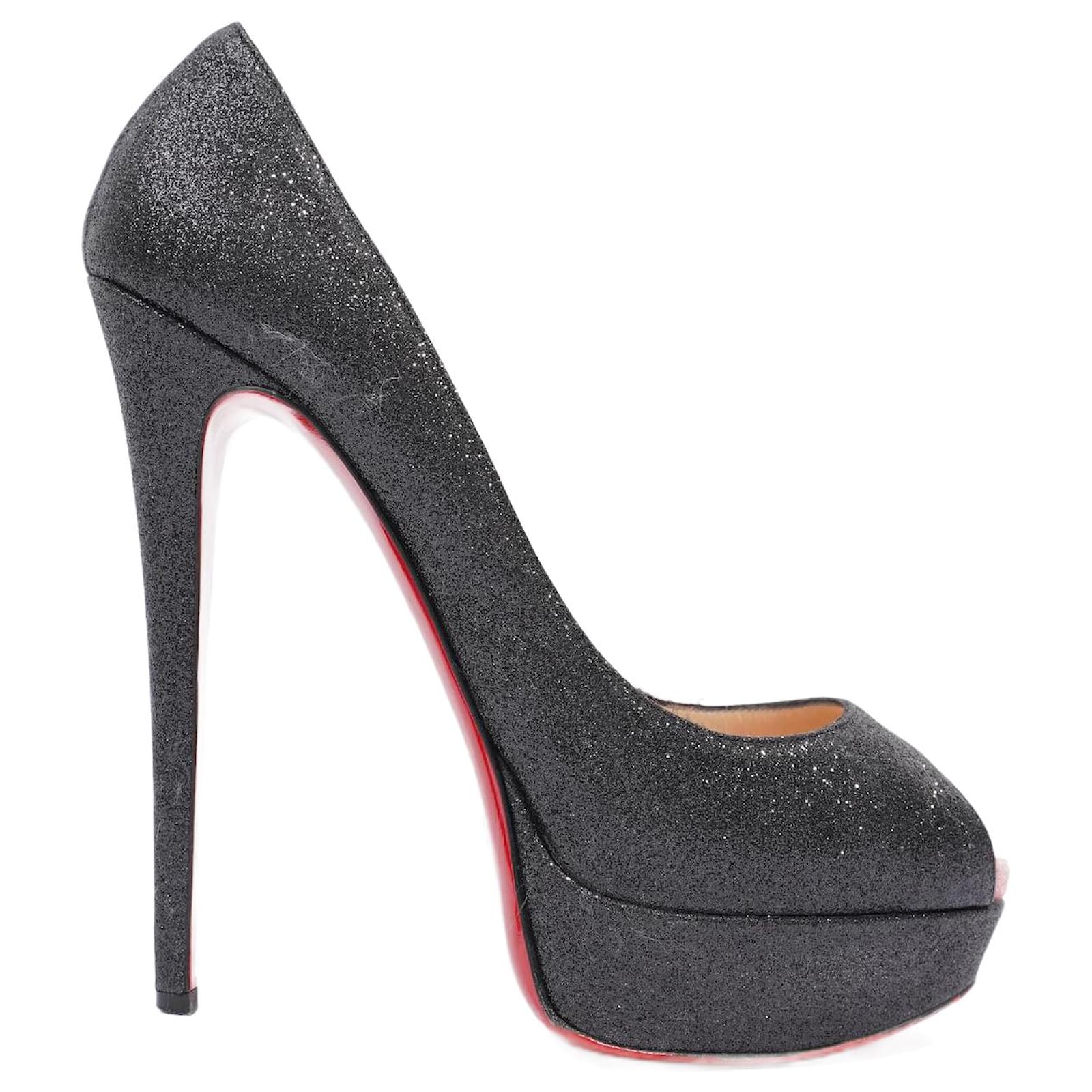 christian louboutin dame peep 150 Noir Paillete UE 39 UK 6 ref.1006693 Joli Closet