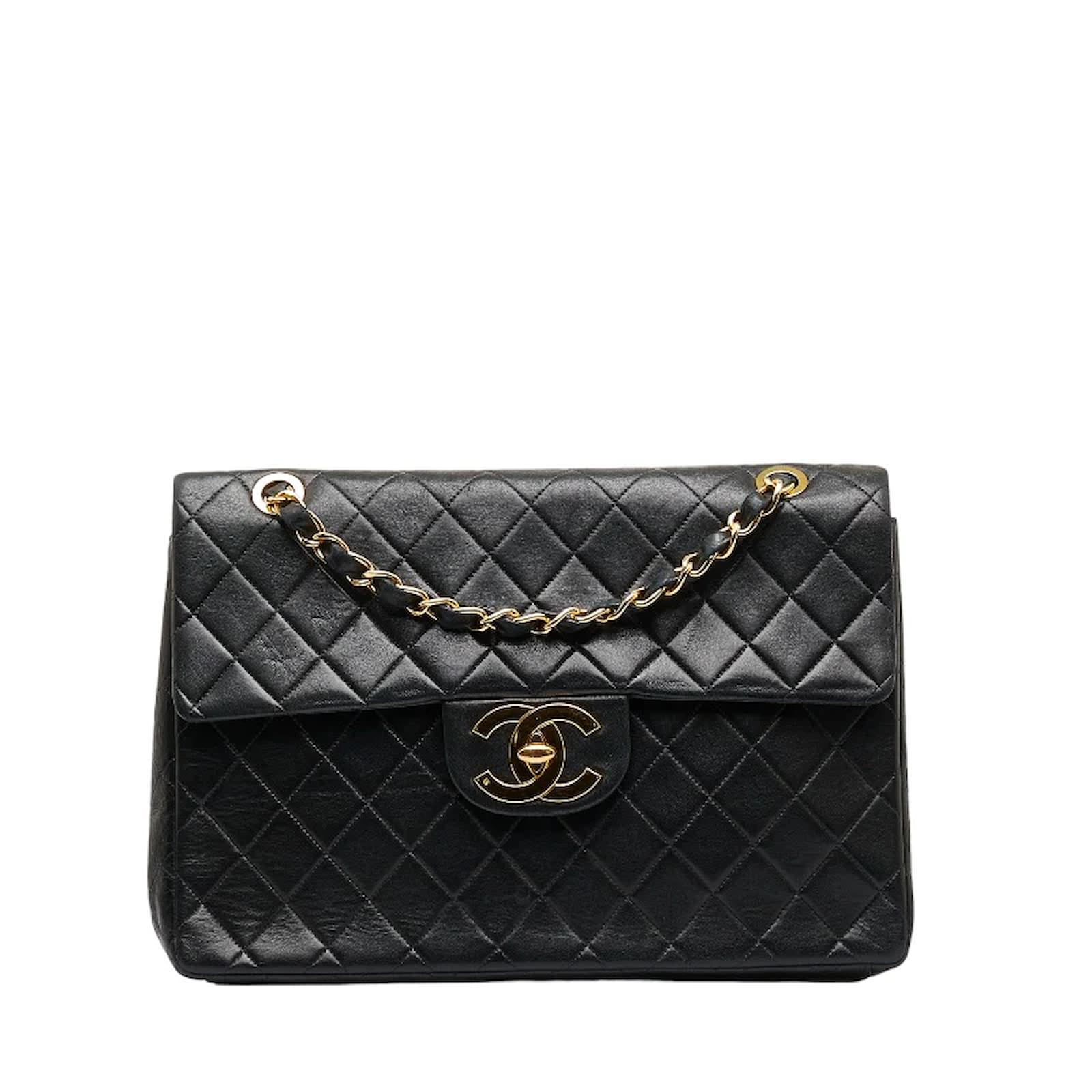 Chanel Maxi Classic Single Flap Bag Black Leather Lambskin ref