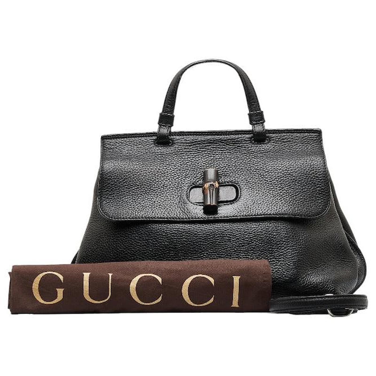 Gucci Bamboo Daily Top Handle Bag 392013 Black Leather Ponystyle