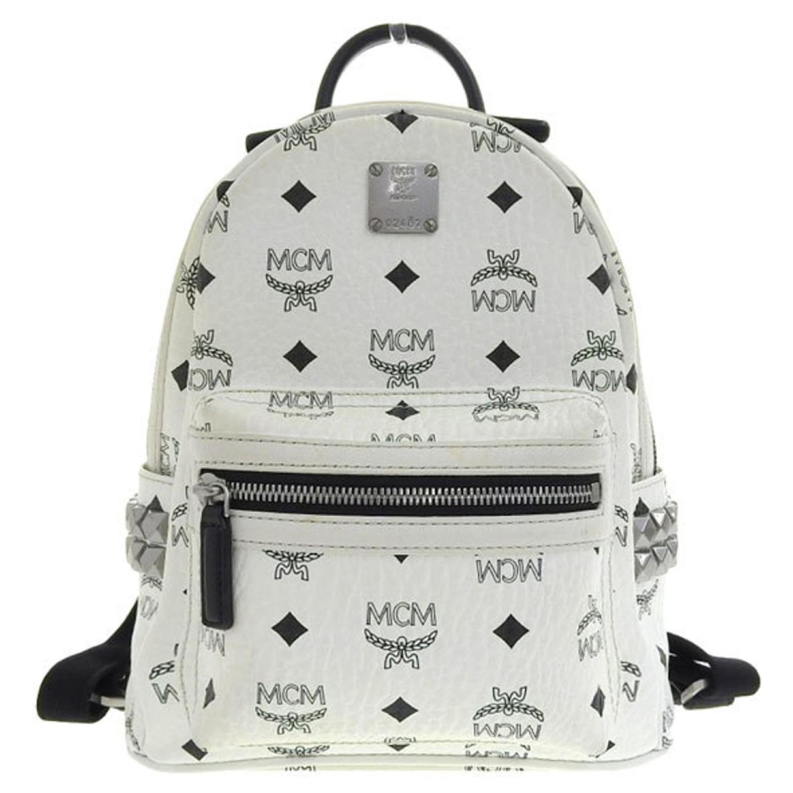 White MCM Mini Visetos Leather Backpack