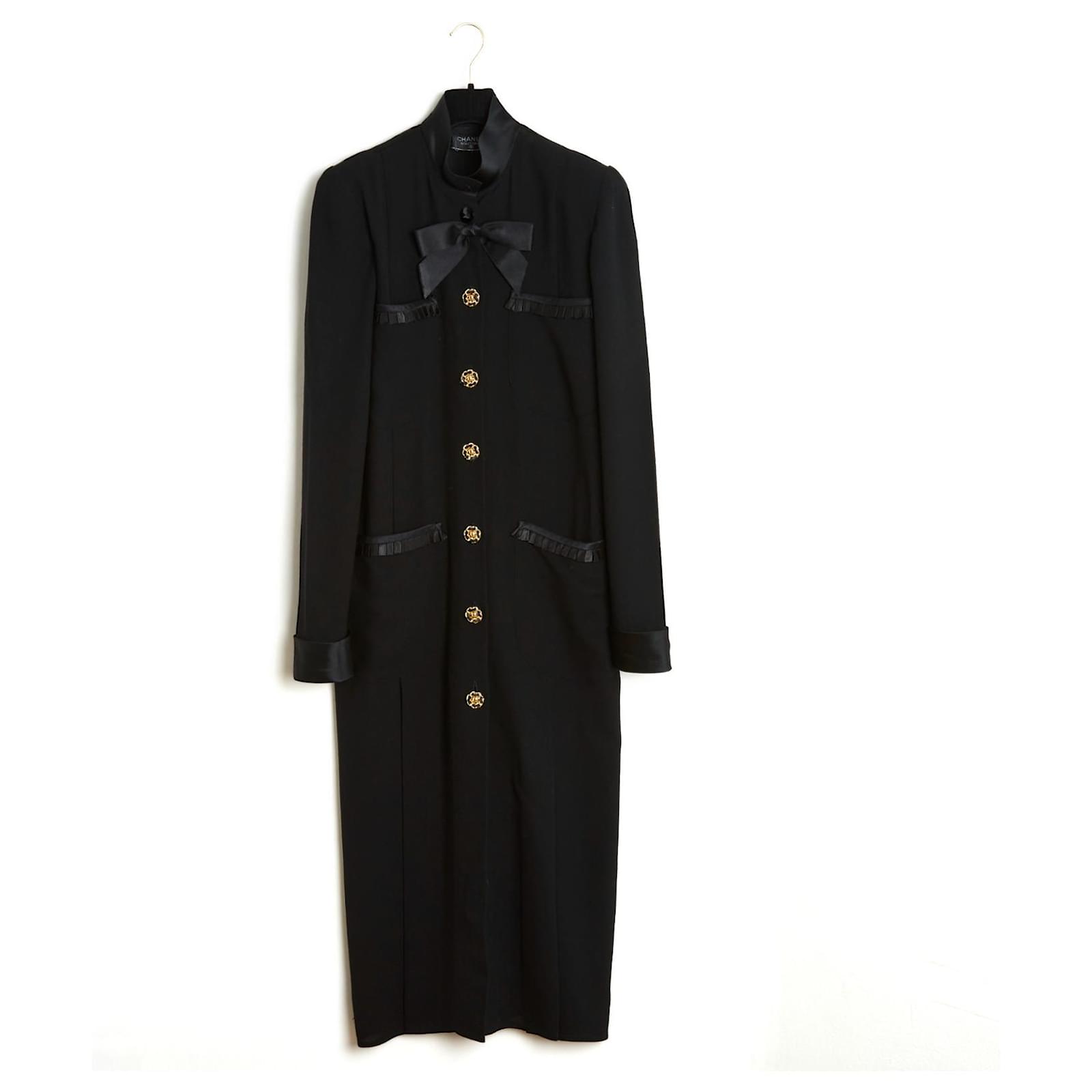 Chanel 1990 ICONIC BLACK DRESS COAT FR42 Wool ref.1007800 - Joli Closet