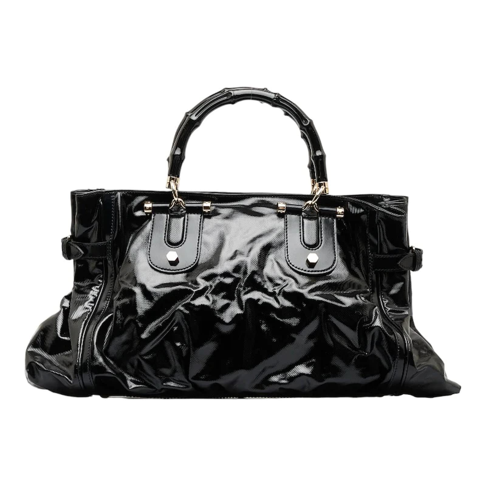 Gucci Patent Leather Bamboo Pop Handbag 189872 Black ref.1008169